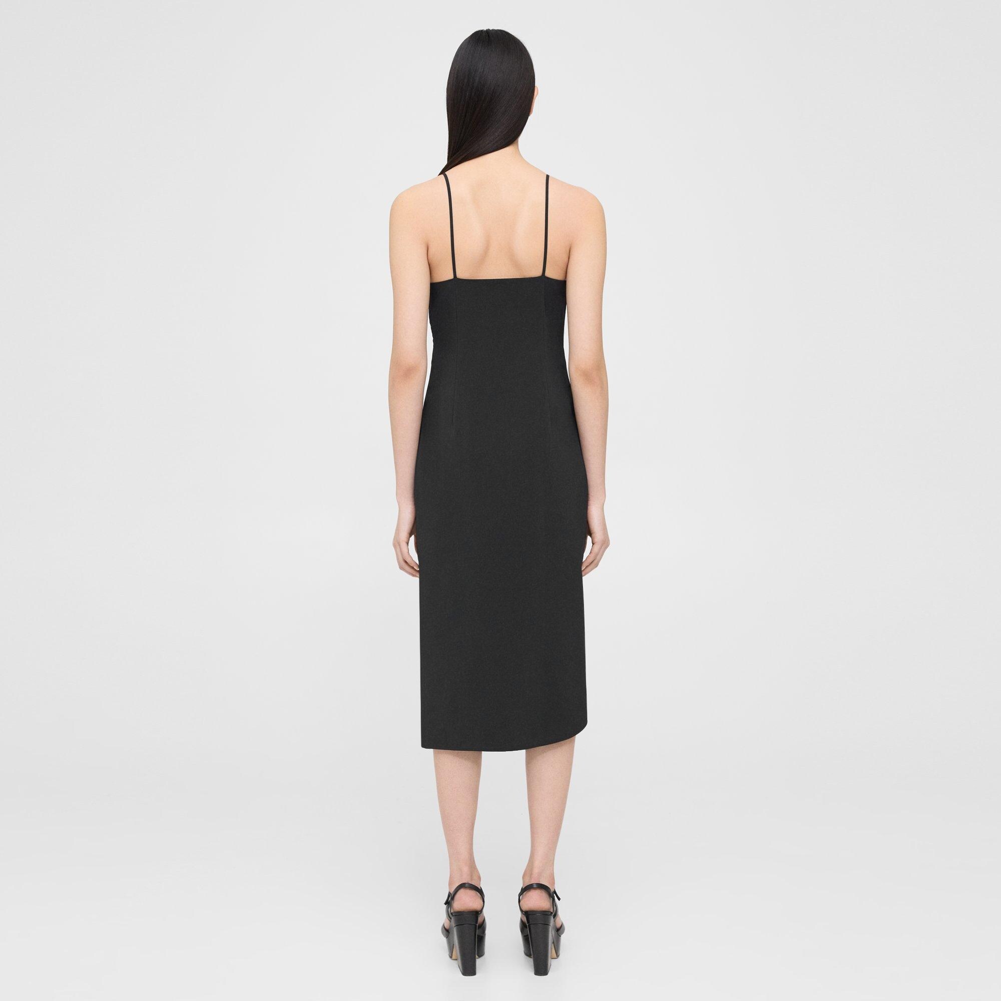 Pleated Sleeveless Midi Dress in Crisp Poly