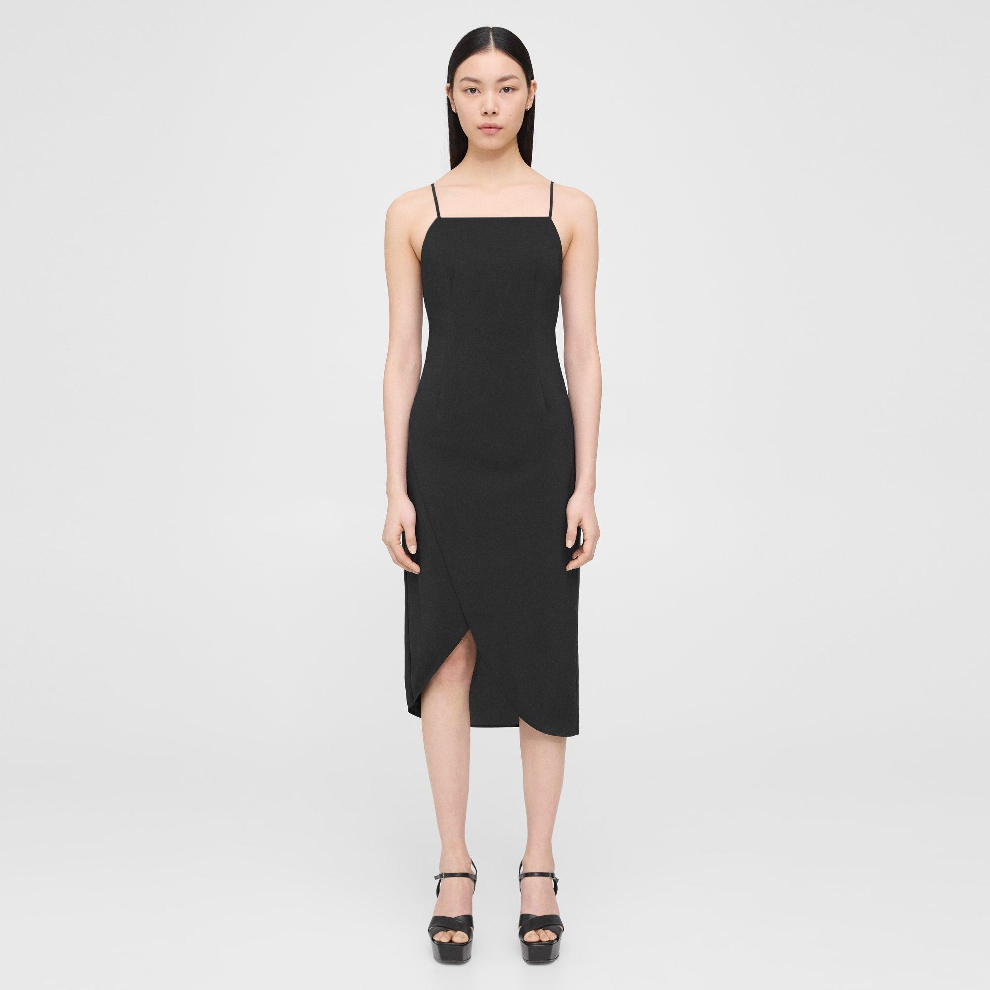 Theory Pleated Sleeveless Midi Dress in Crisp Poly