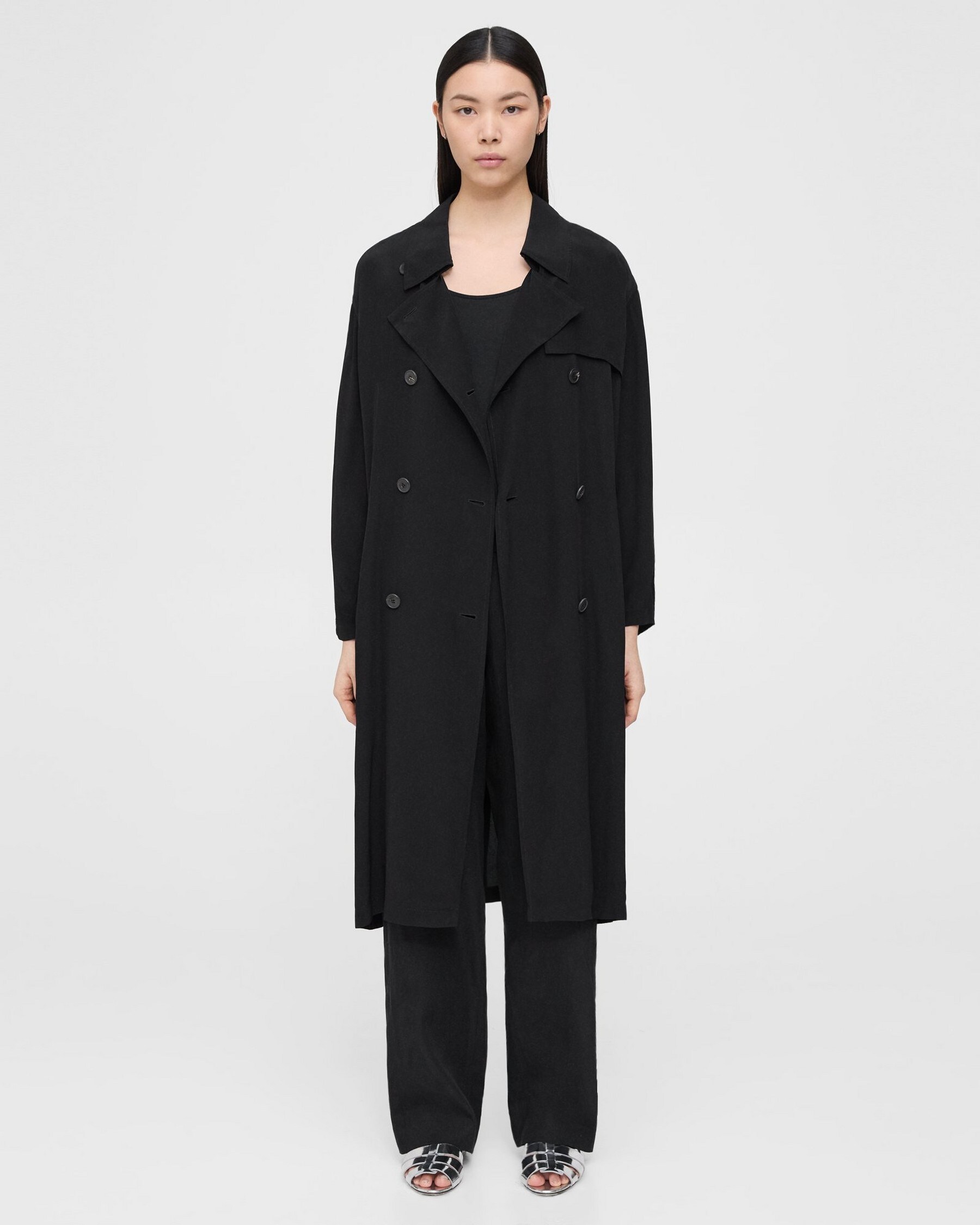 Theory Double-Breasted Trench Coat in Viscose