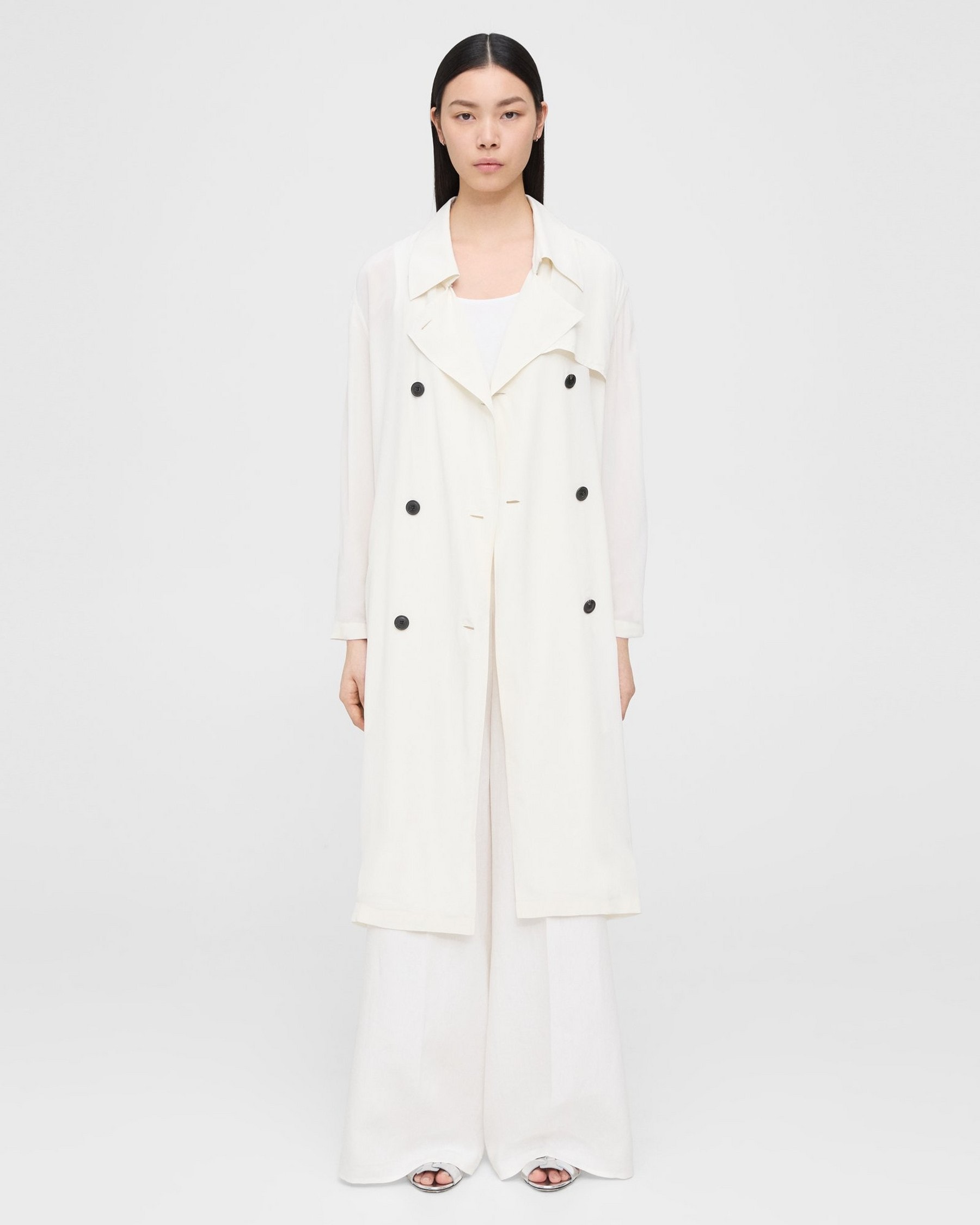 Theory Double-Breasted Trench Coat in Viscose