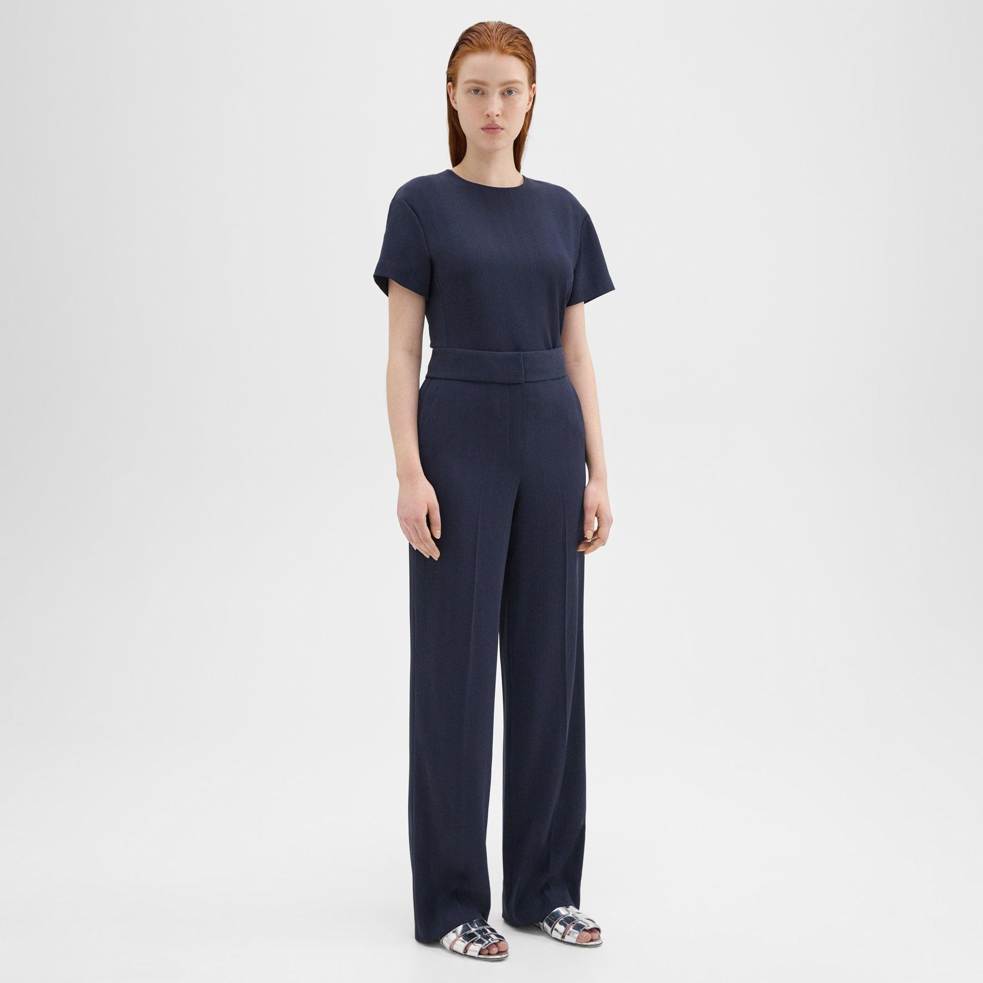 High-Waist Wide-Leg Pant in Striped Admiral Crepe