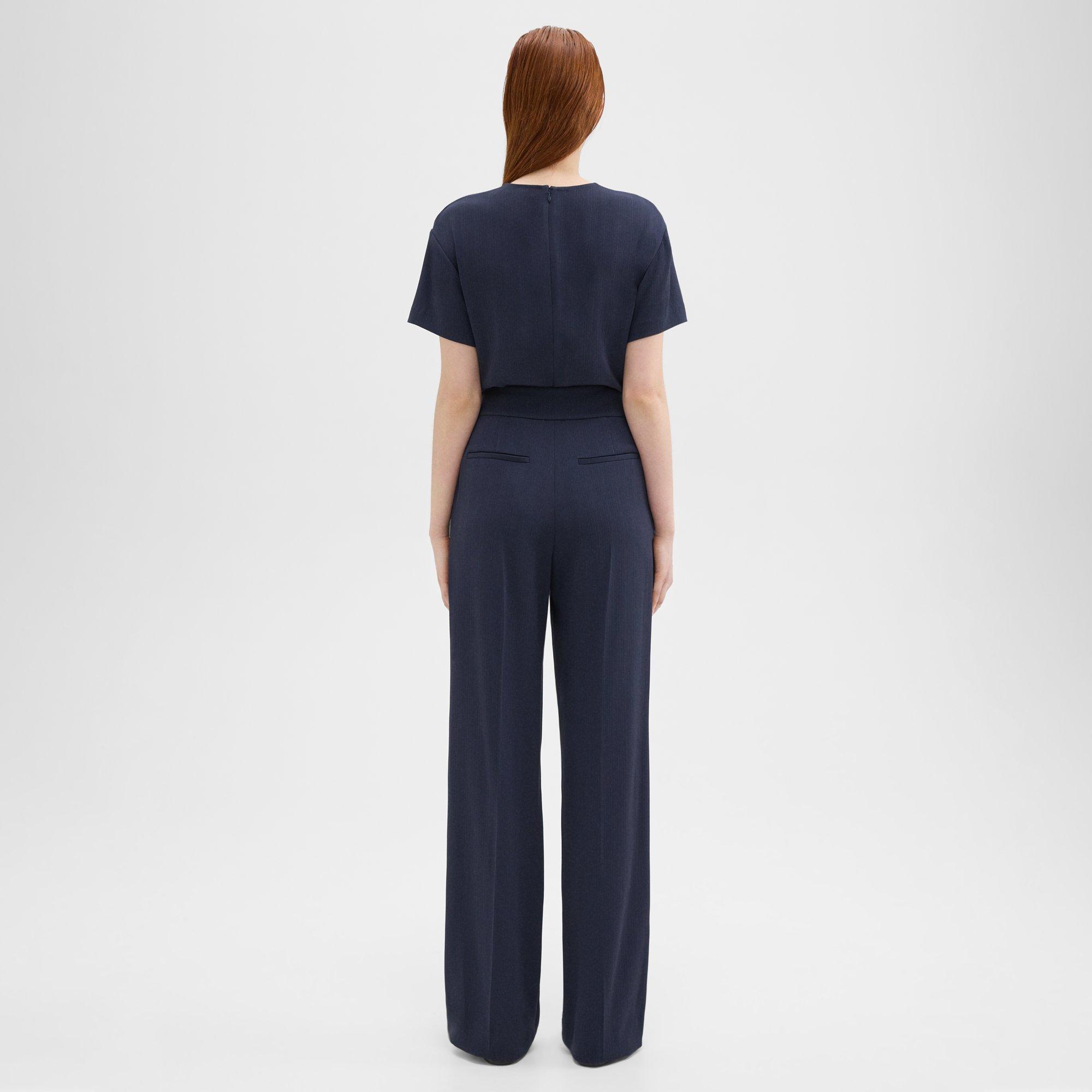 High-Waist Wide-Leg Pant in Striped Admiral Crepe