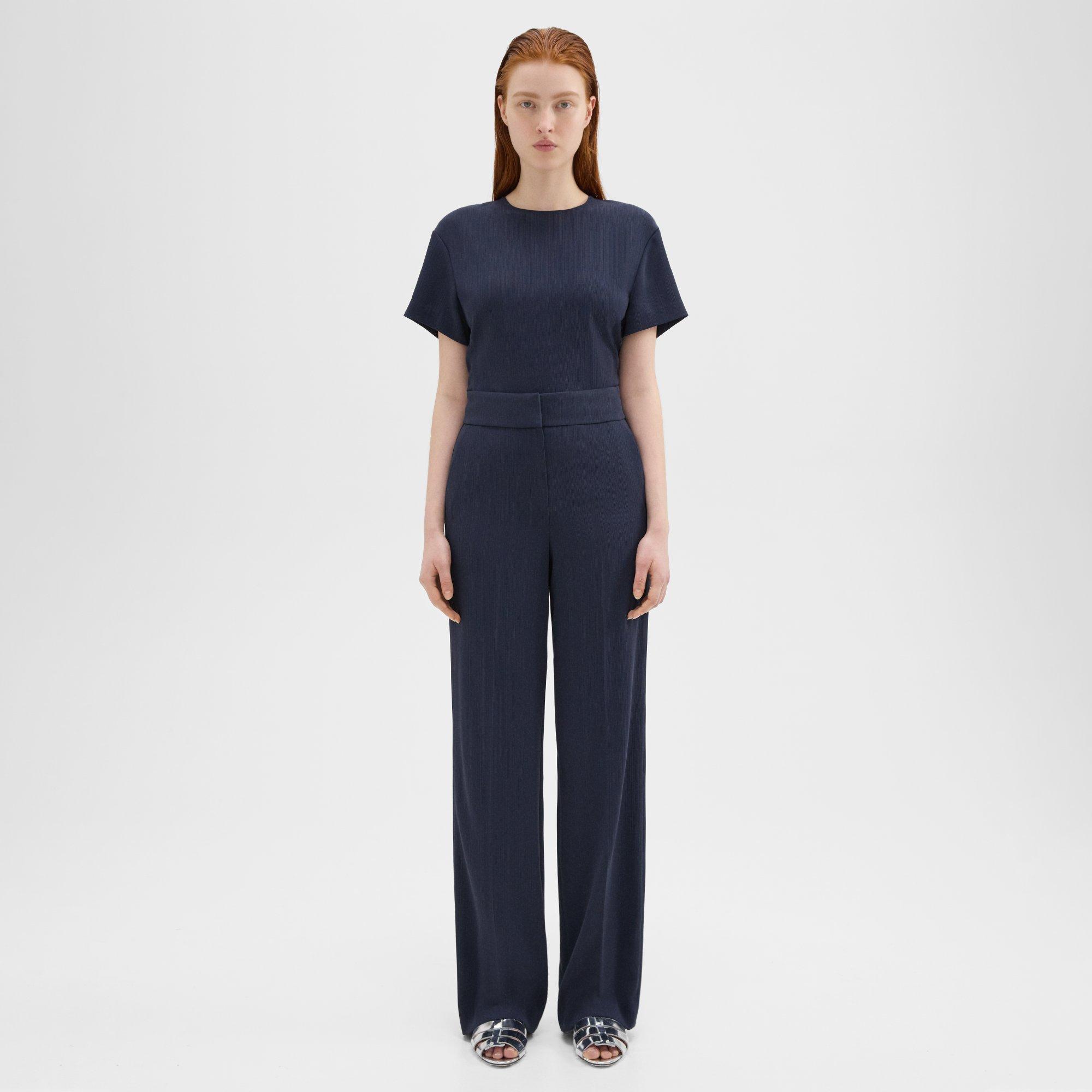 High-Waist Wide-Leg Pant in Striped Admiral Crepe
