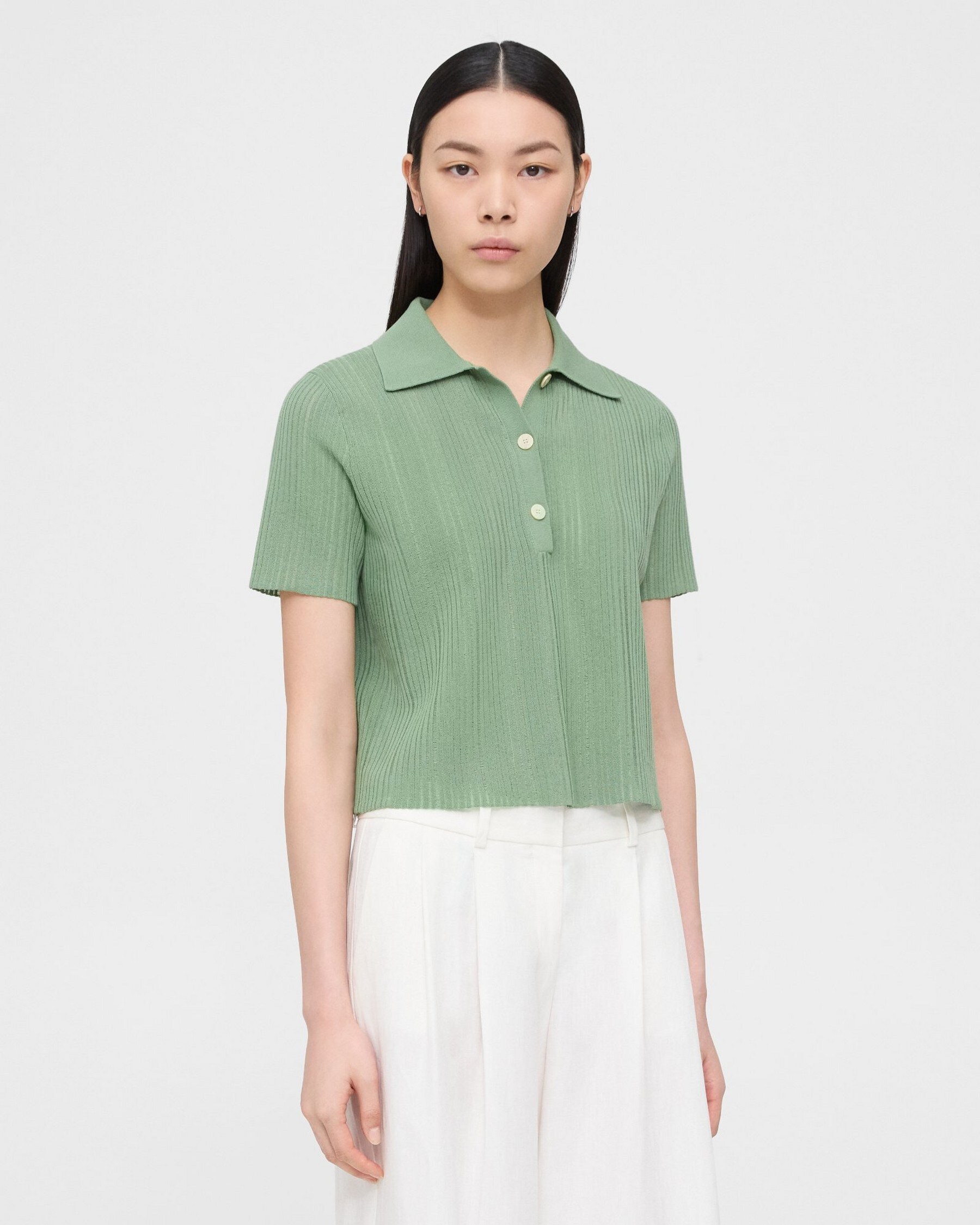 Cropped Polo in Cotton-Blend