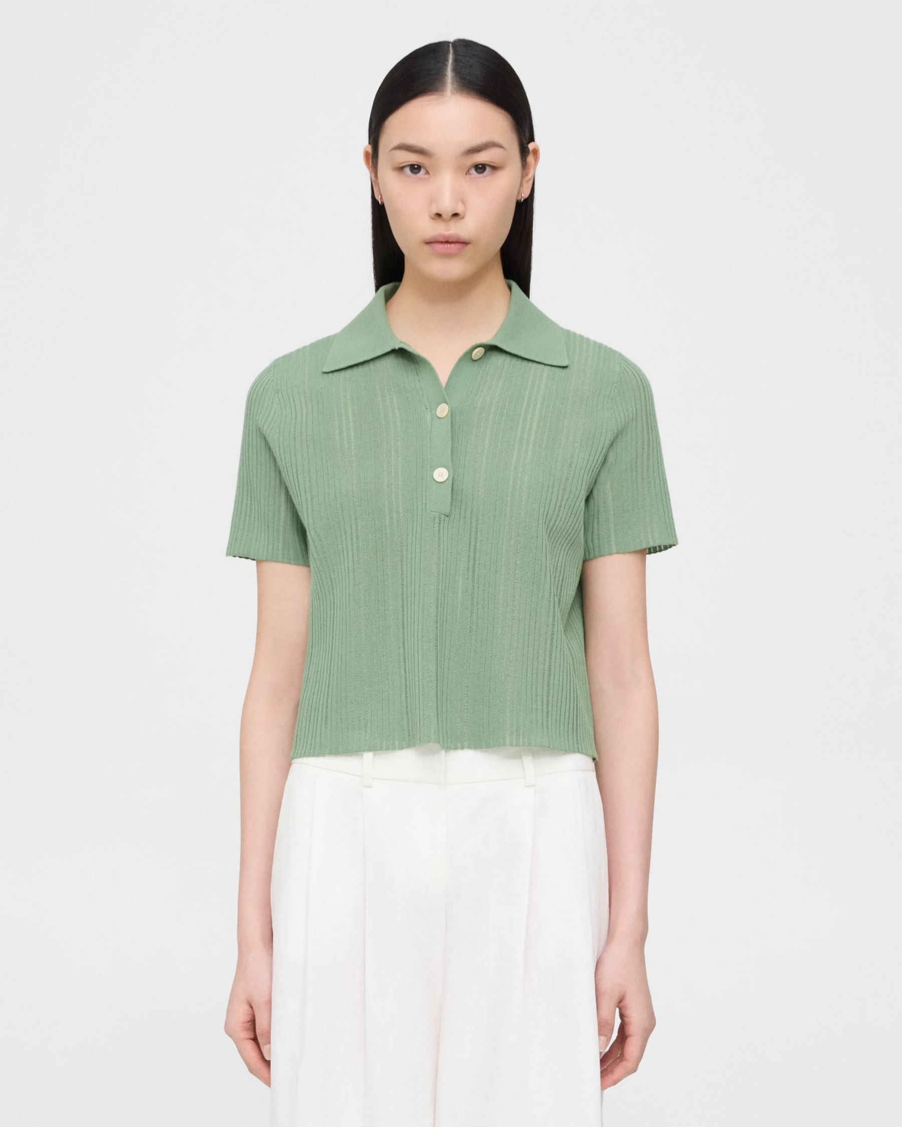 Theory Cropped Polo in Cotton-Blend