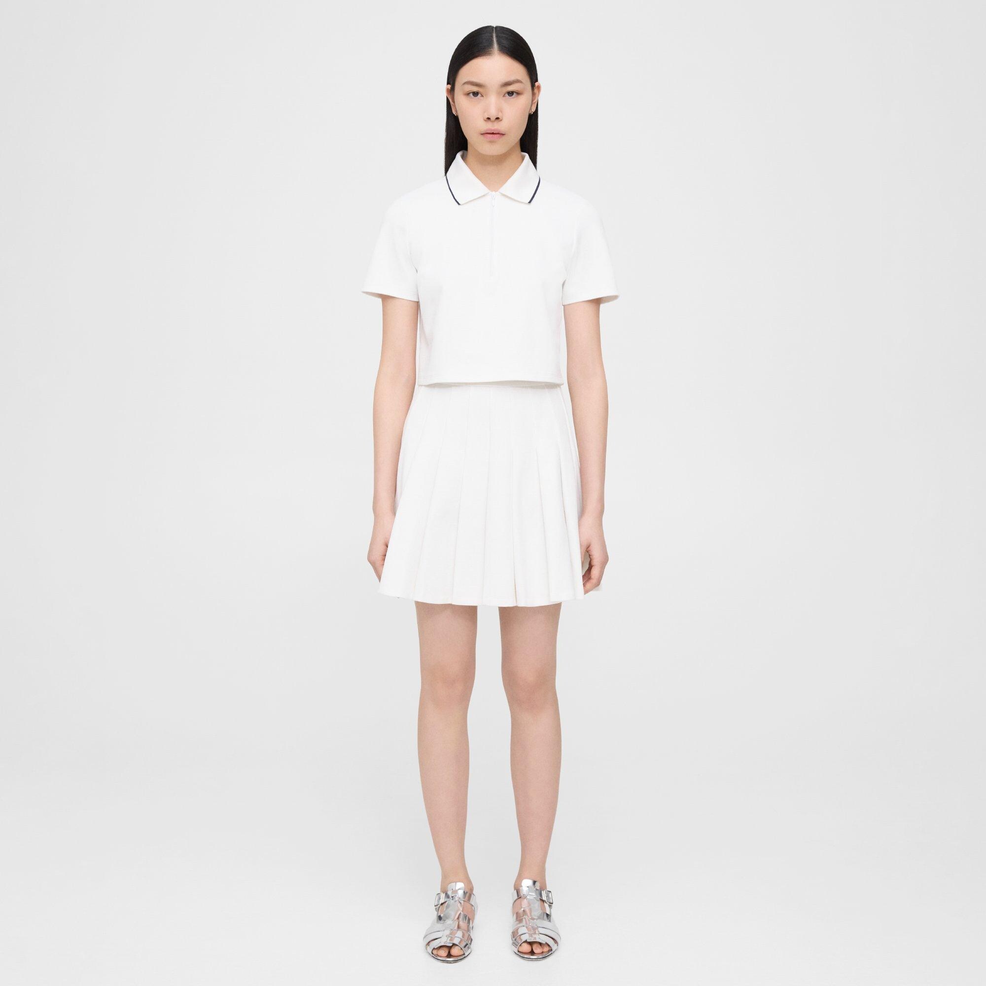 Theory Pleated Mini Skirt in Cotton-Blend Pique