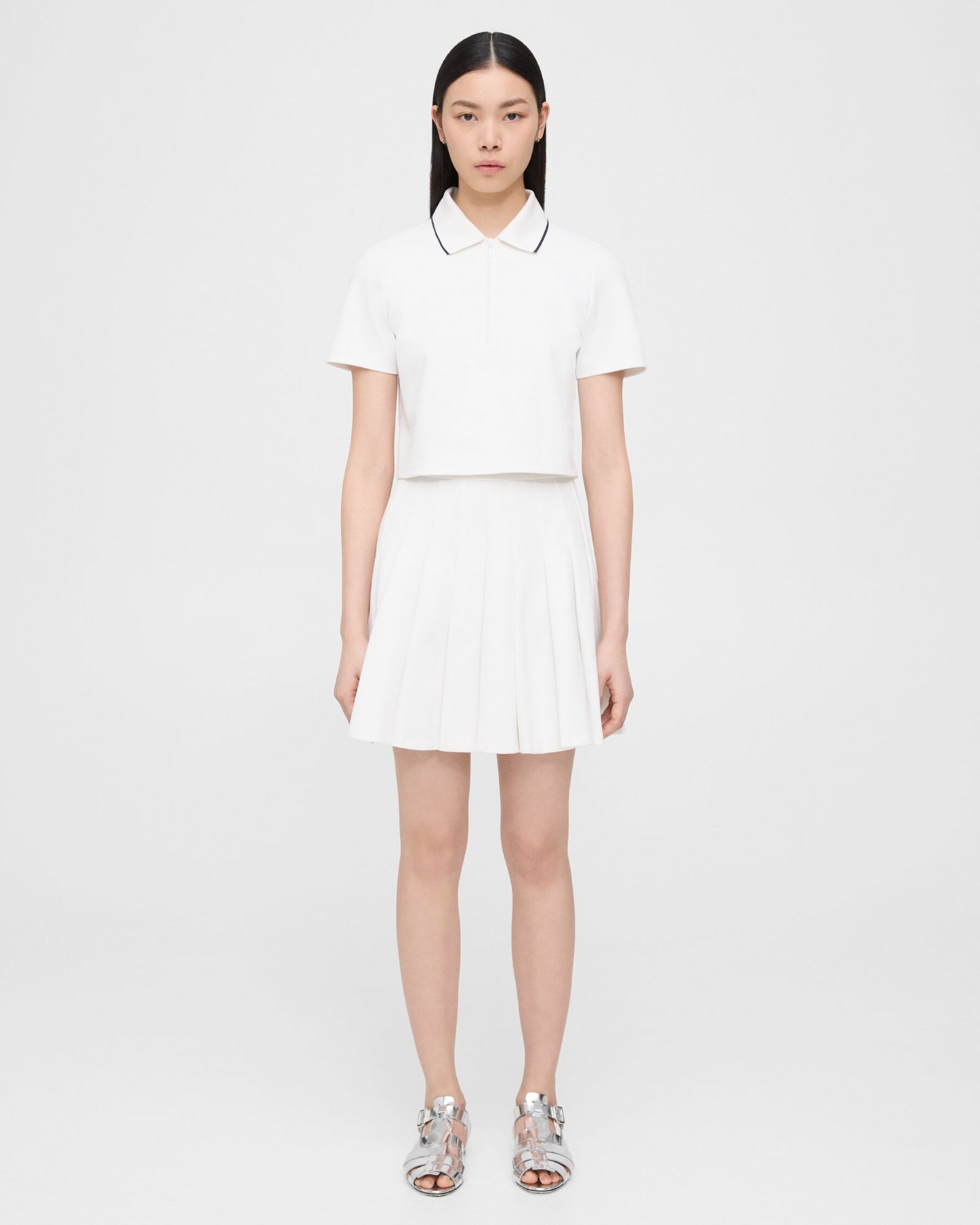 Theory Pleated Mini Skirt in Cotton-Blend Pique
