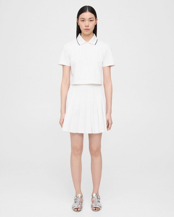 Pleated Mini Skirt in Cotton-Blend Piqué