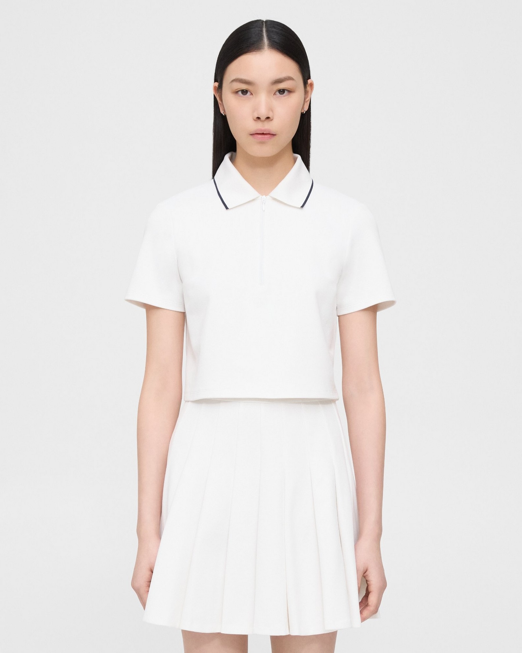 Theory Zipped Tennis Polo in Cotton-Blend Pique