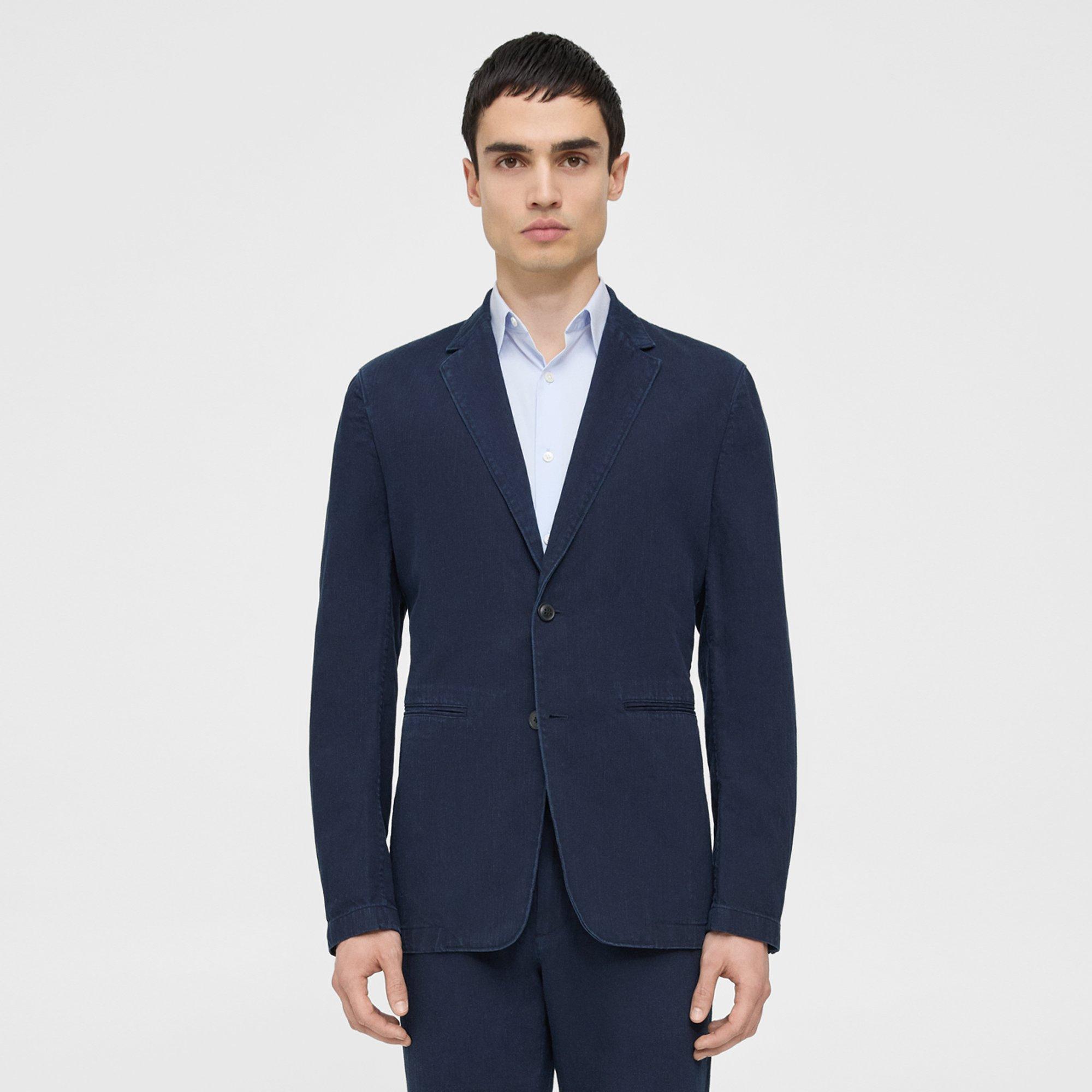 Theory Clinton Blazer in Indigo-Dyed Cotton-Linen