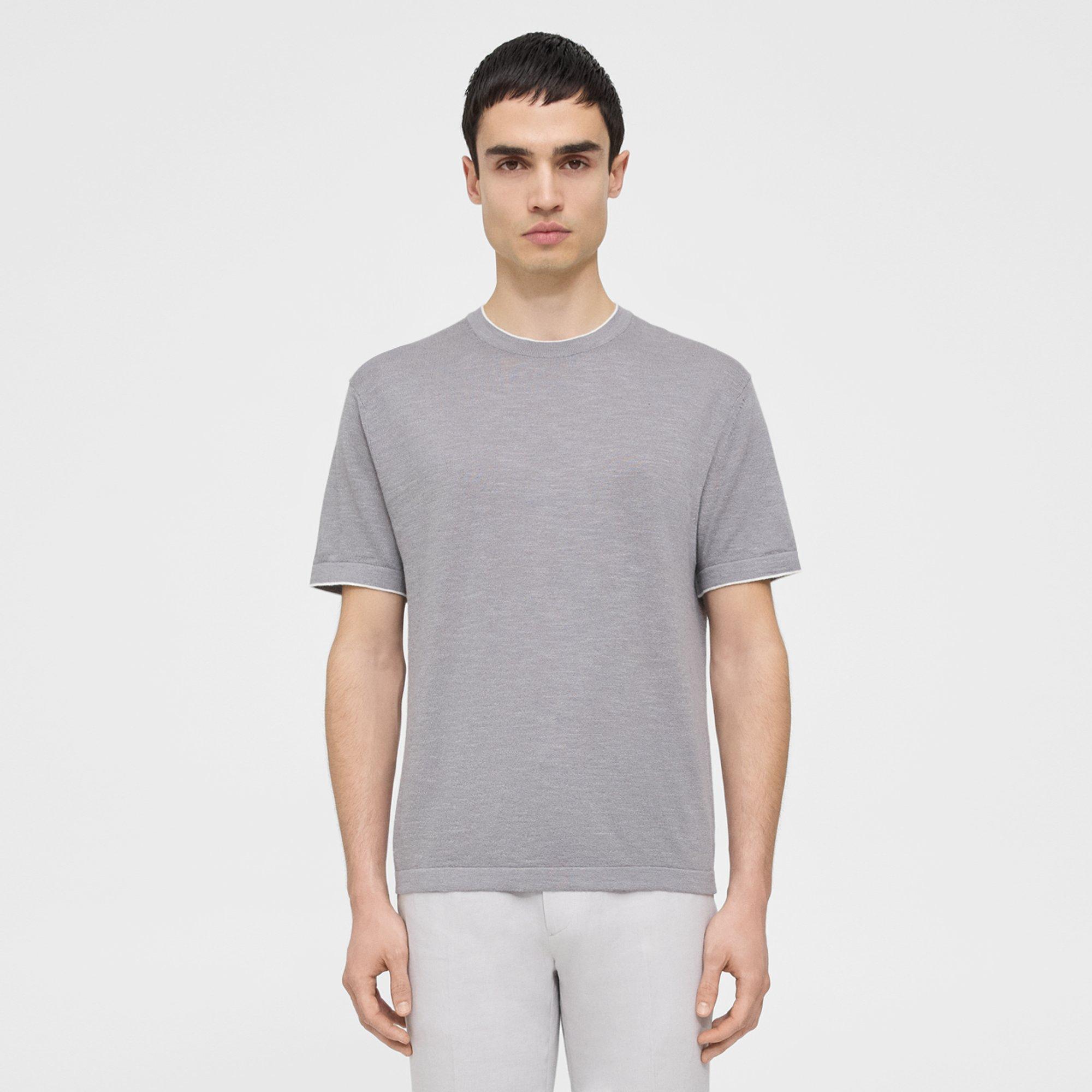 Theory Kolben Short-Sleeve Tee in Cotton-Linen