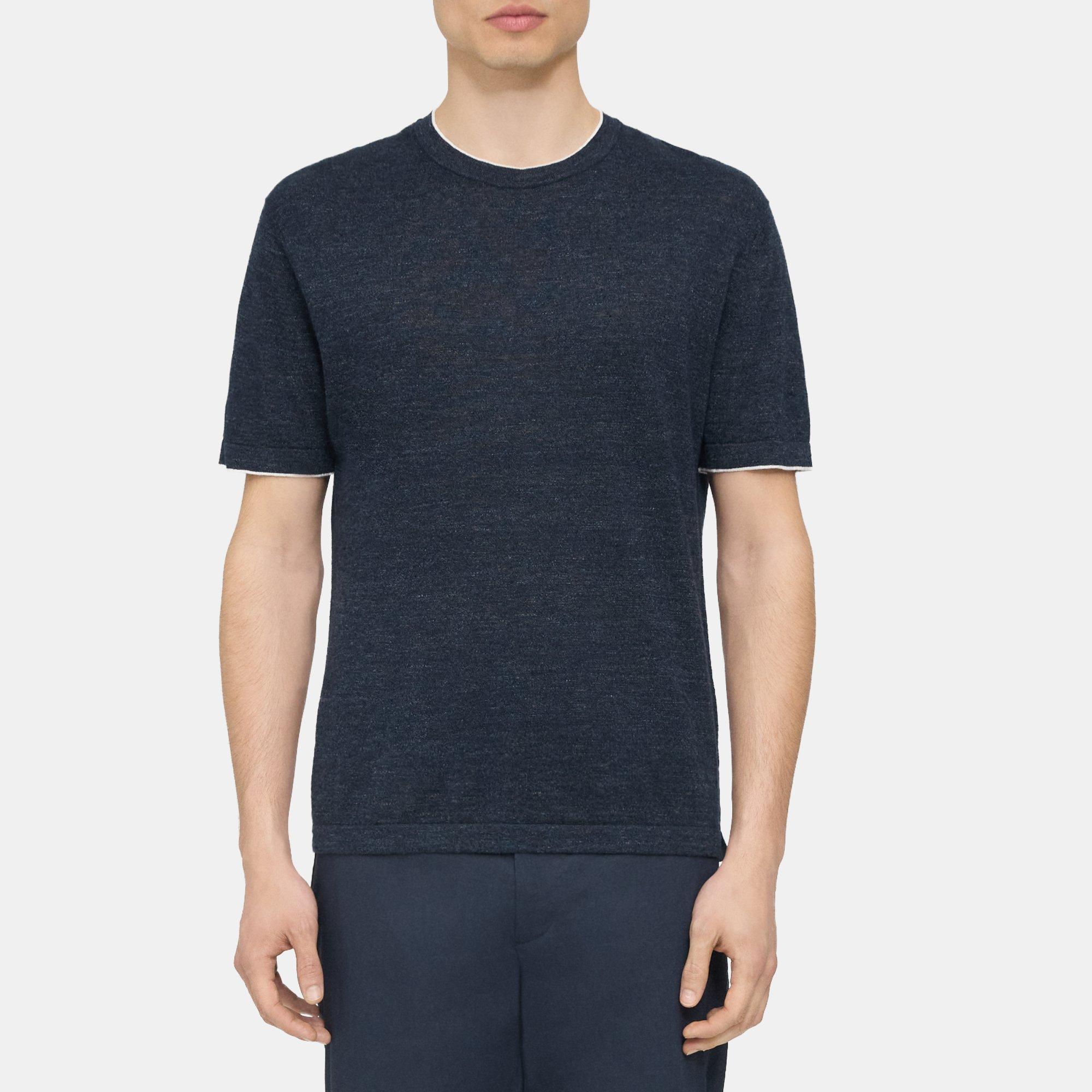 Theory Kolben Short-Sleeve Tee in Cotton-Linen