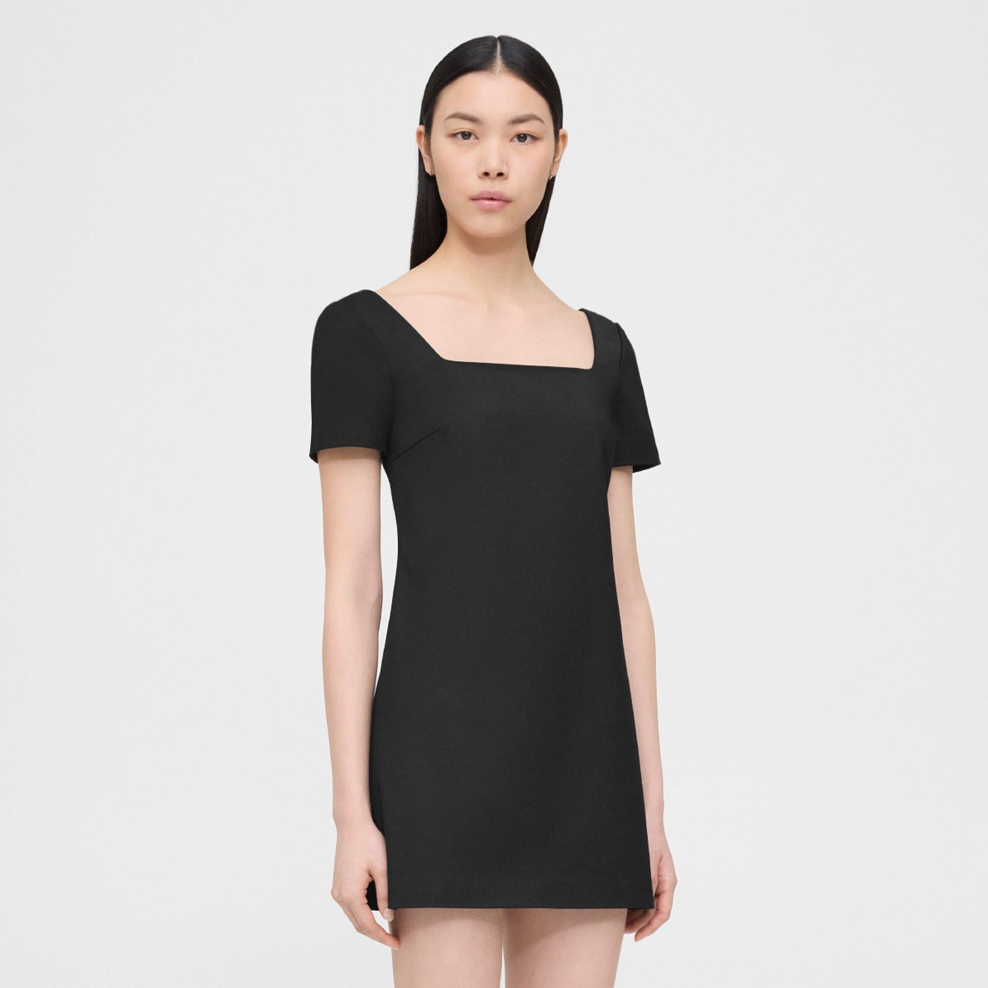 Square Neck Mini Dress in Cotton-Blend