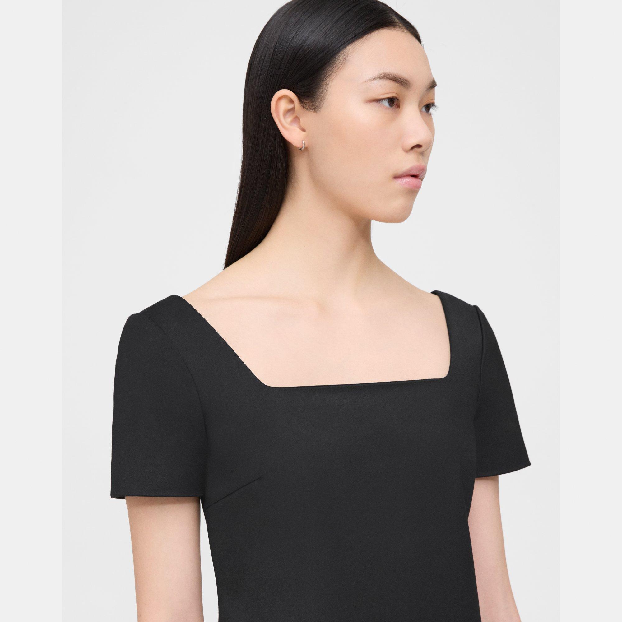 Square Neck Mini Dress in Cotton-Blend