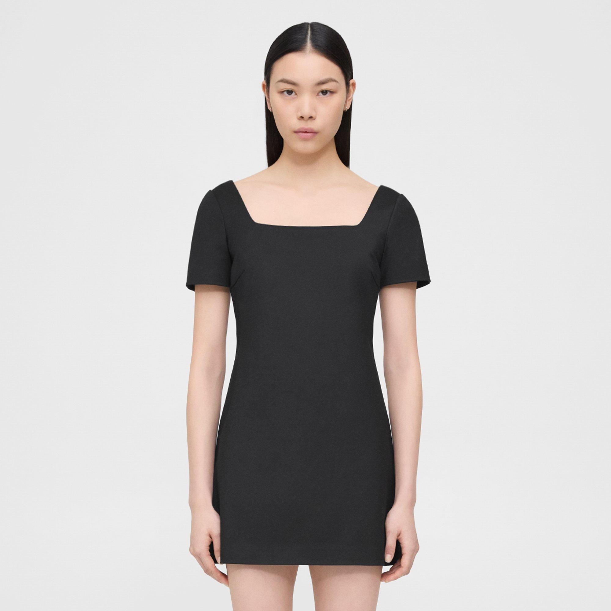 Square Neck Mini Dress in Cotton-Blend