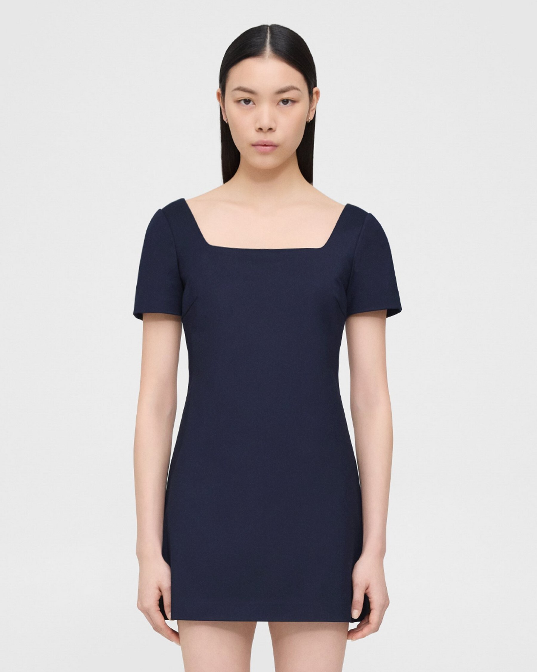 Theory Square Neck Mini Dress in Cotton-Blend