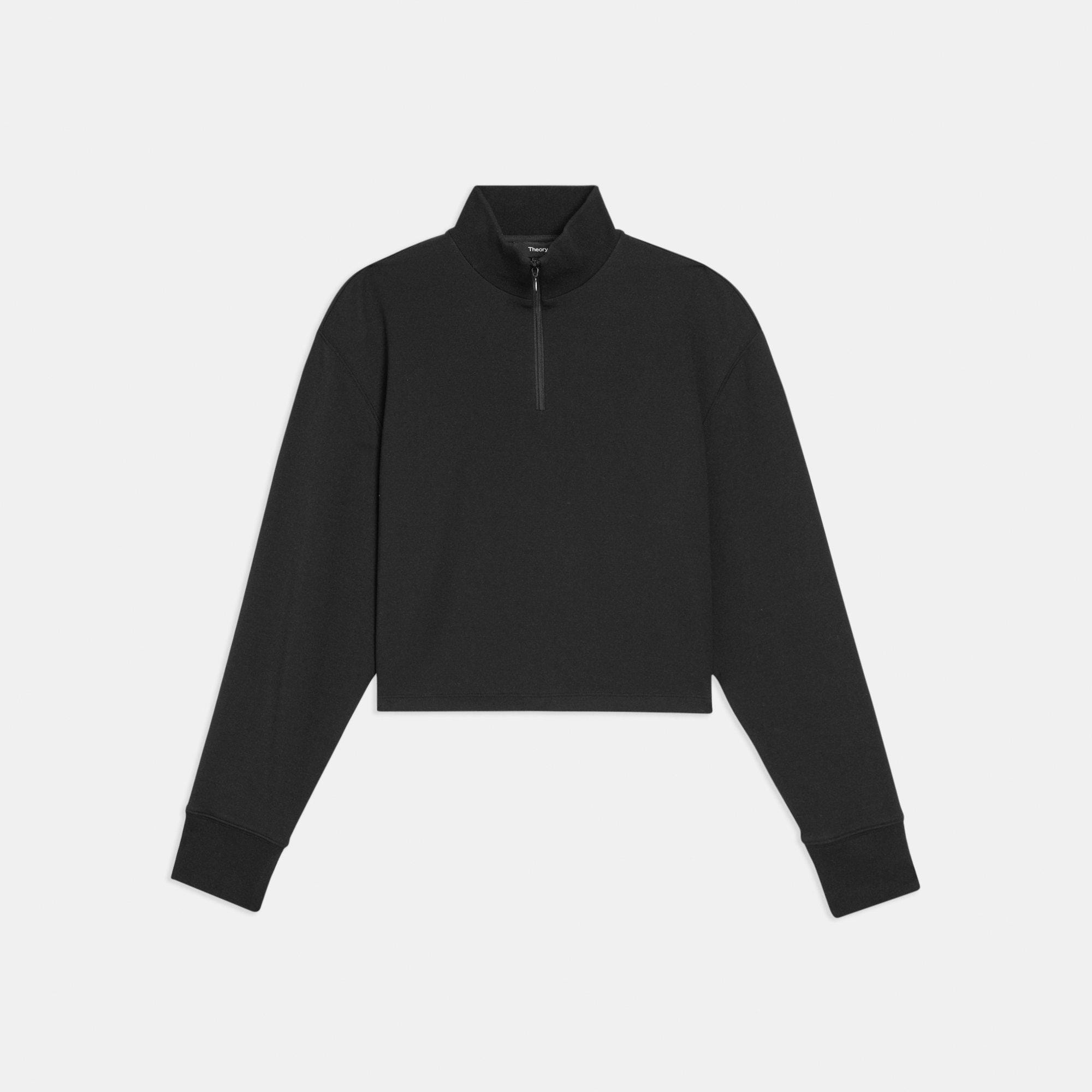 Cropped Half-Zip Sweatshirt in Double-Knit Jersey