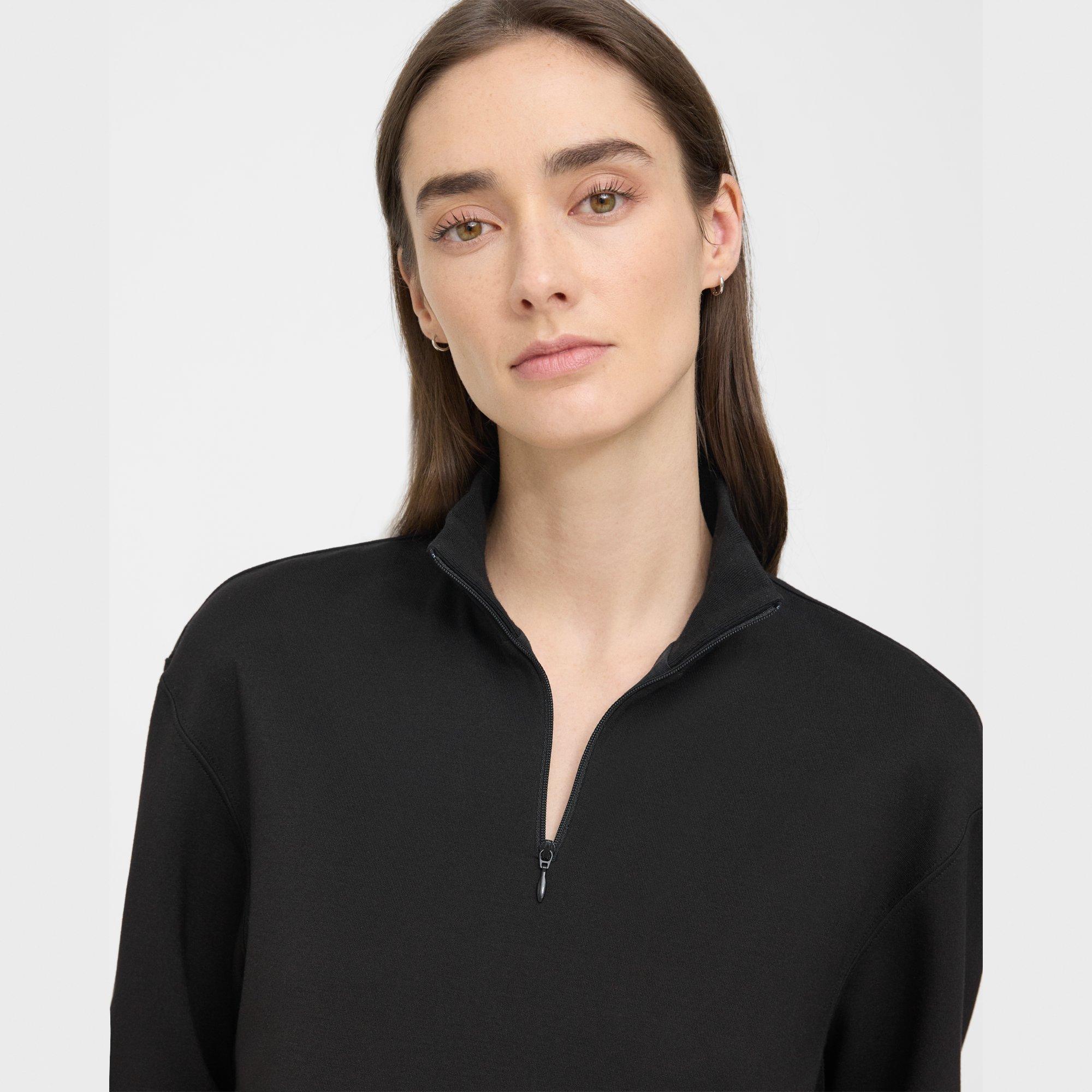 Cropped Half-Zip Sweatshirt in Double-Knit Jersey