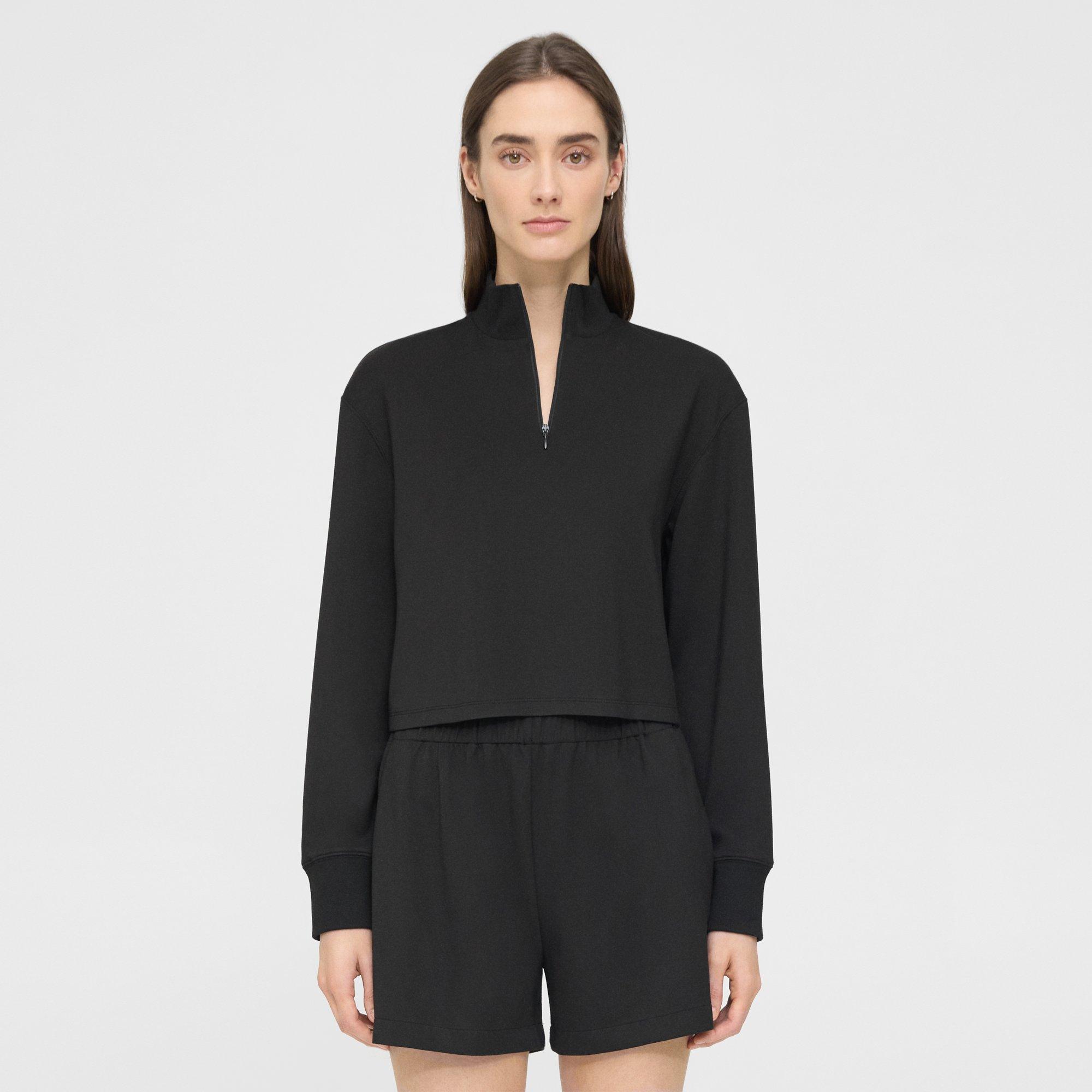 Cropped Half-Zip Sweatshirt in Double-Knit Jersey