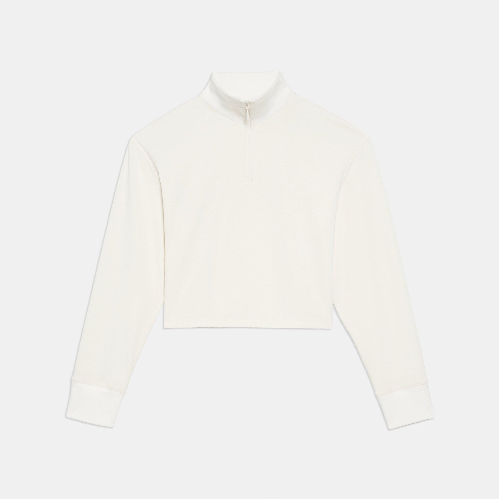 Cropped Half-Zip Sweatshirt in Double-Knit Jersey