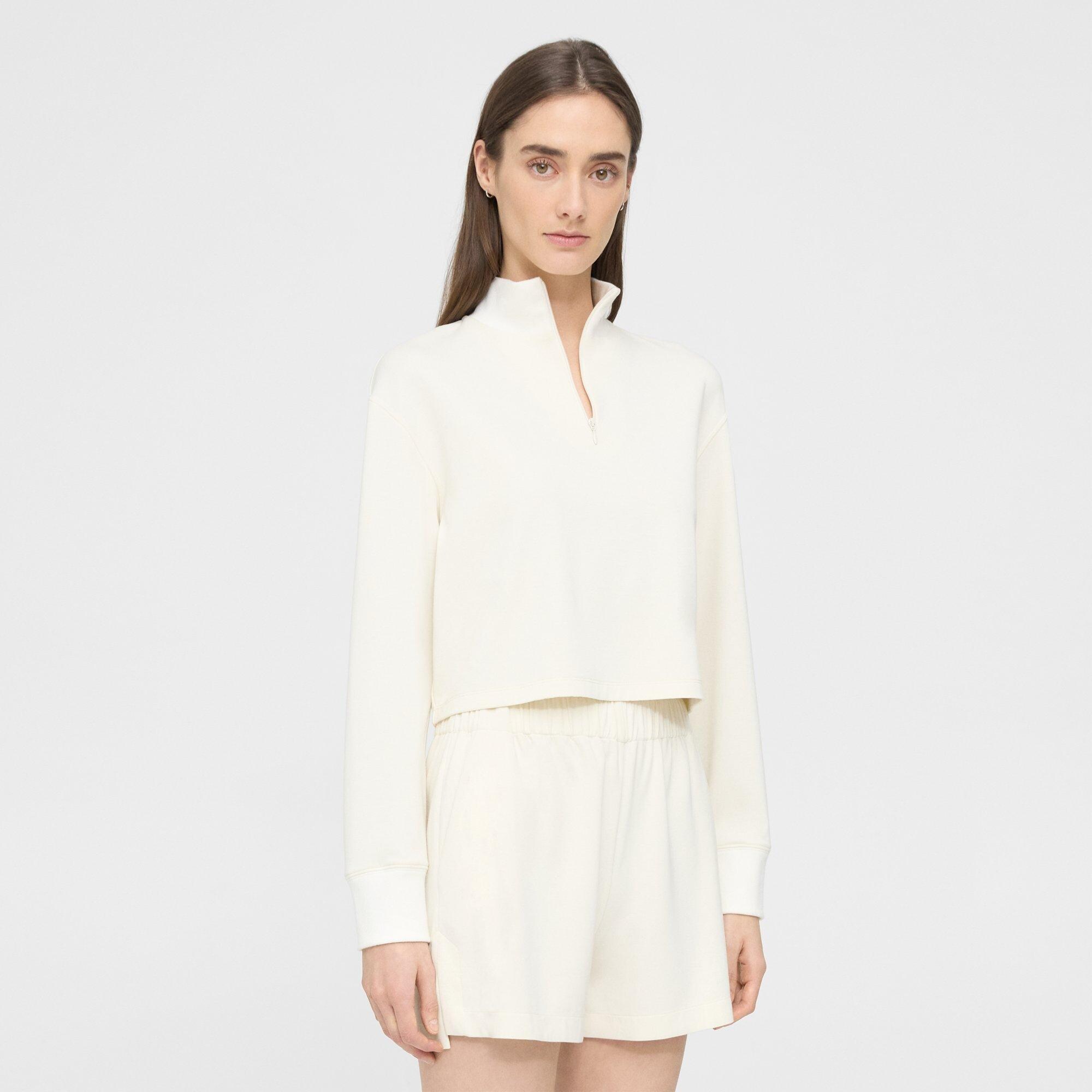 Cropped Half-Zip Sweatshirt in Double-Knit Jersey
