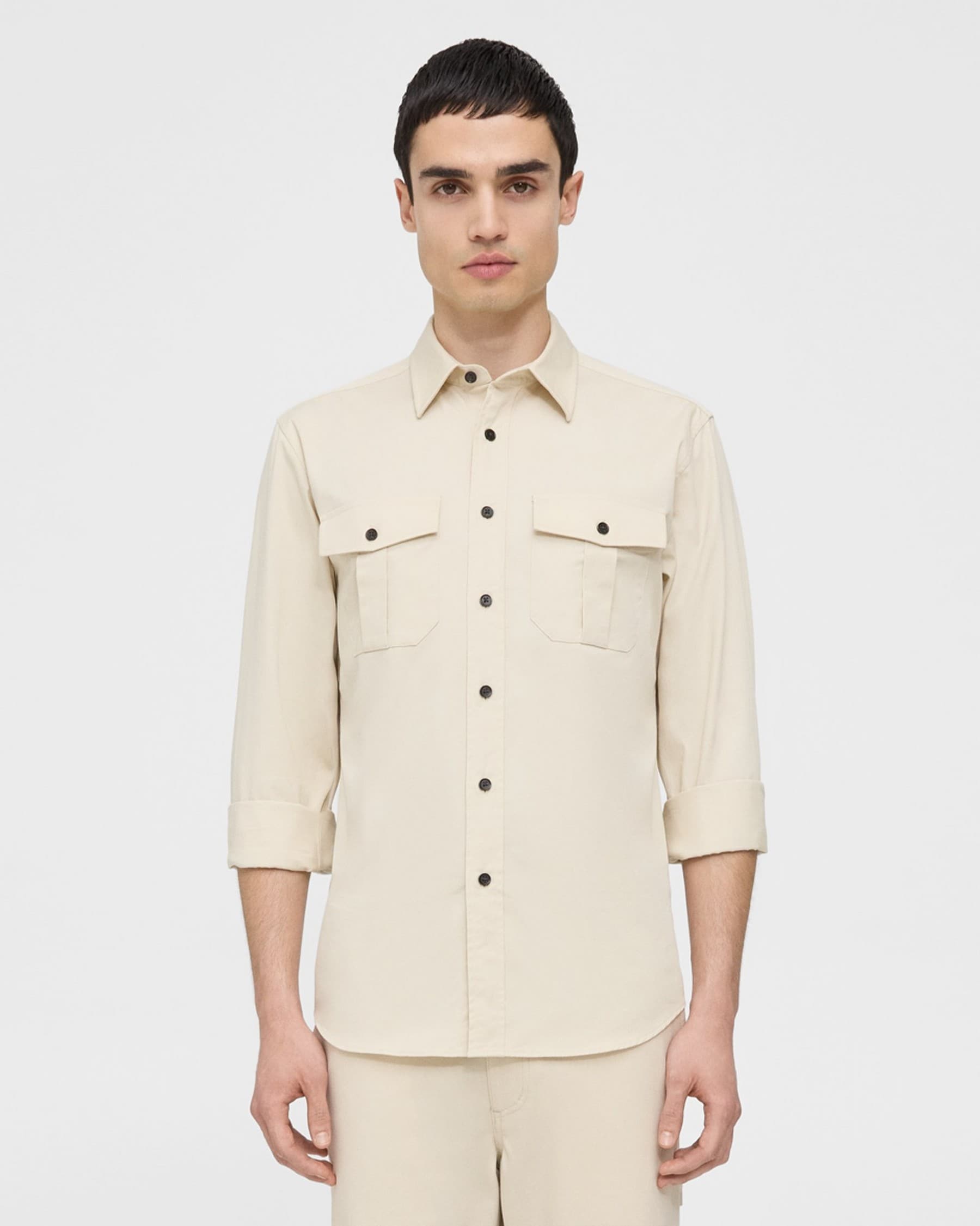 Irving Military Shirt in Cotton-Blend Twill