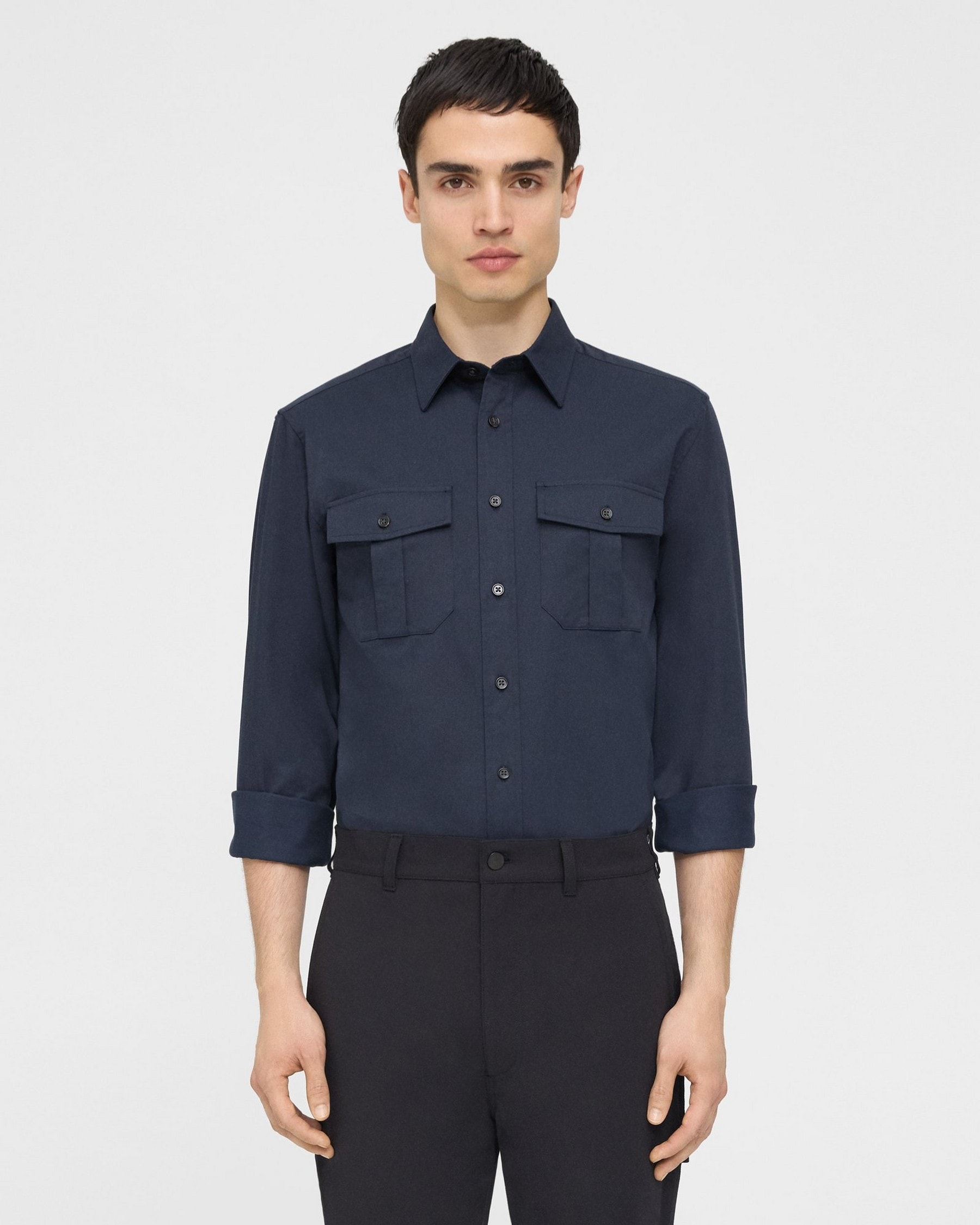 Theory Irving Military Shirt in Cotton-Blend Twill