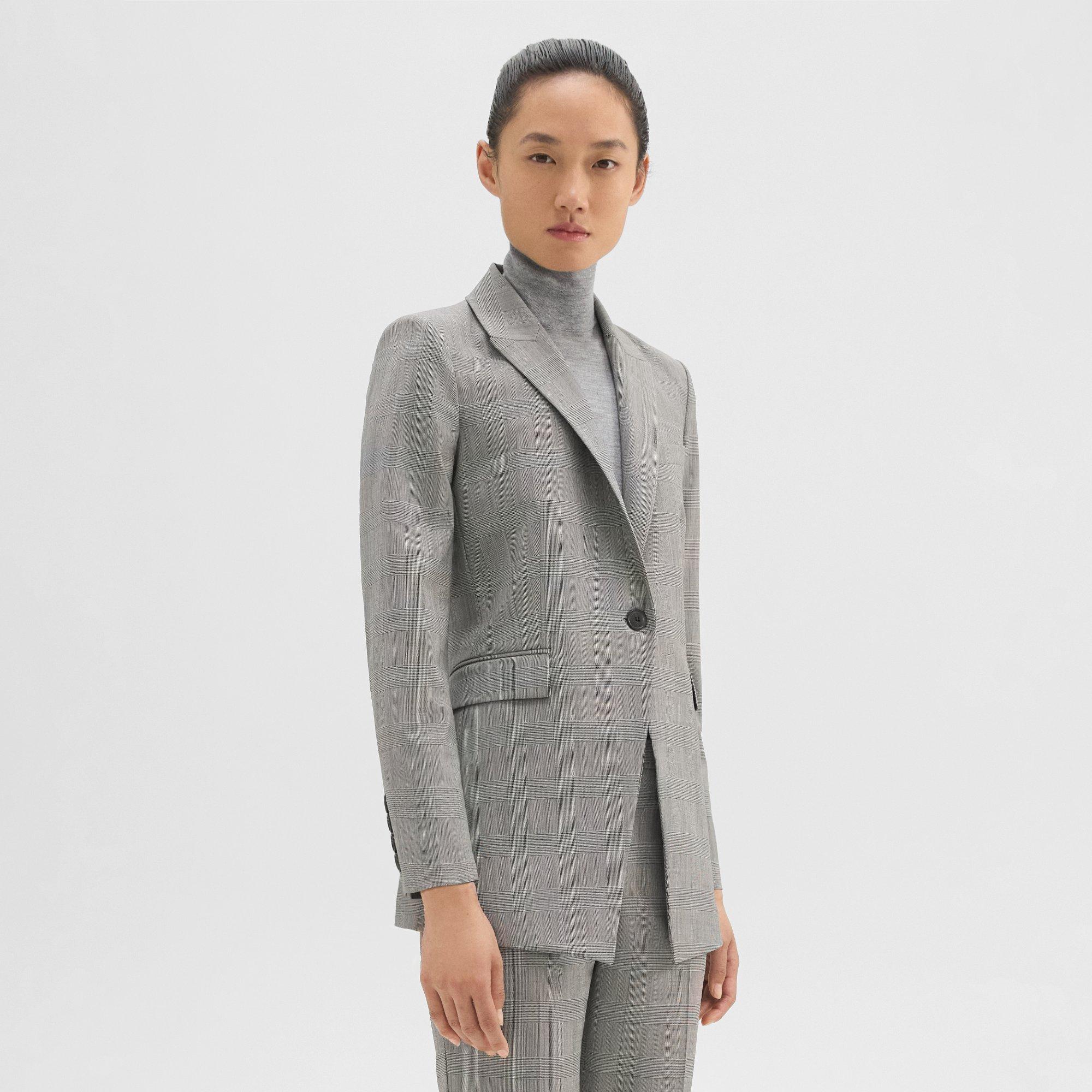 Theory Women's Wool-Blend Elbow Patch Blazer - Melange Grey - Size 2