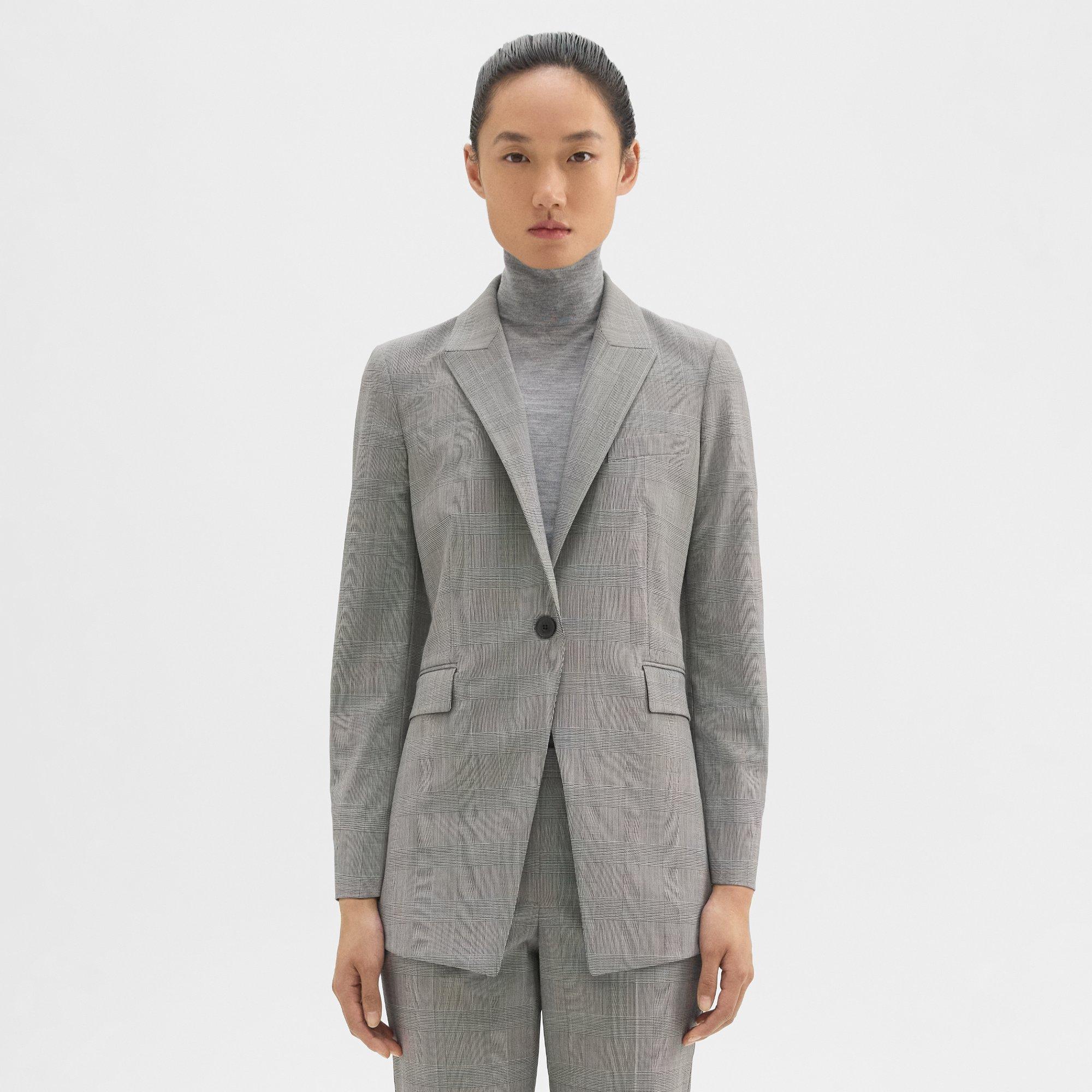 Theory Etiennette Blazer in Plaid Stretch Wool