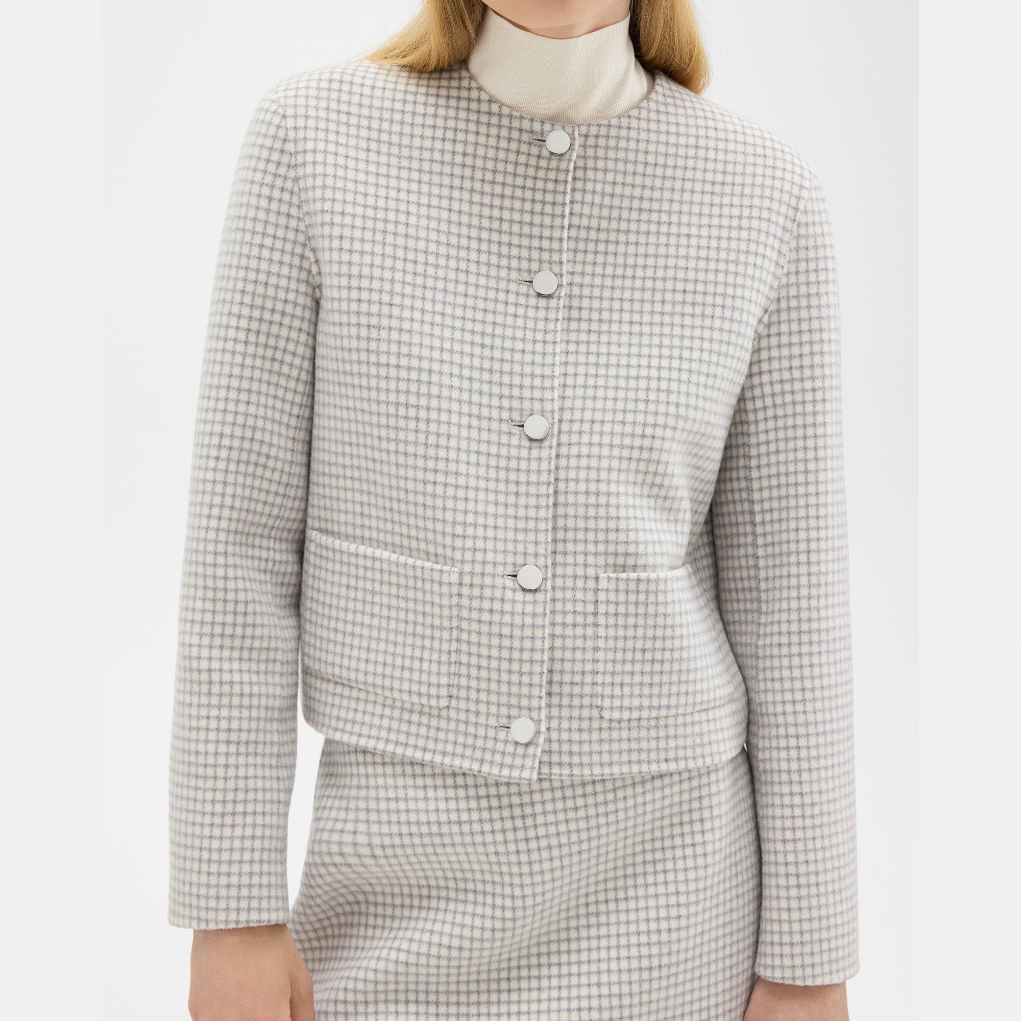 Checked Double-Face Wool Cropped Jacket | Theory