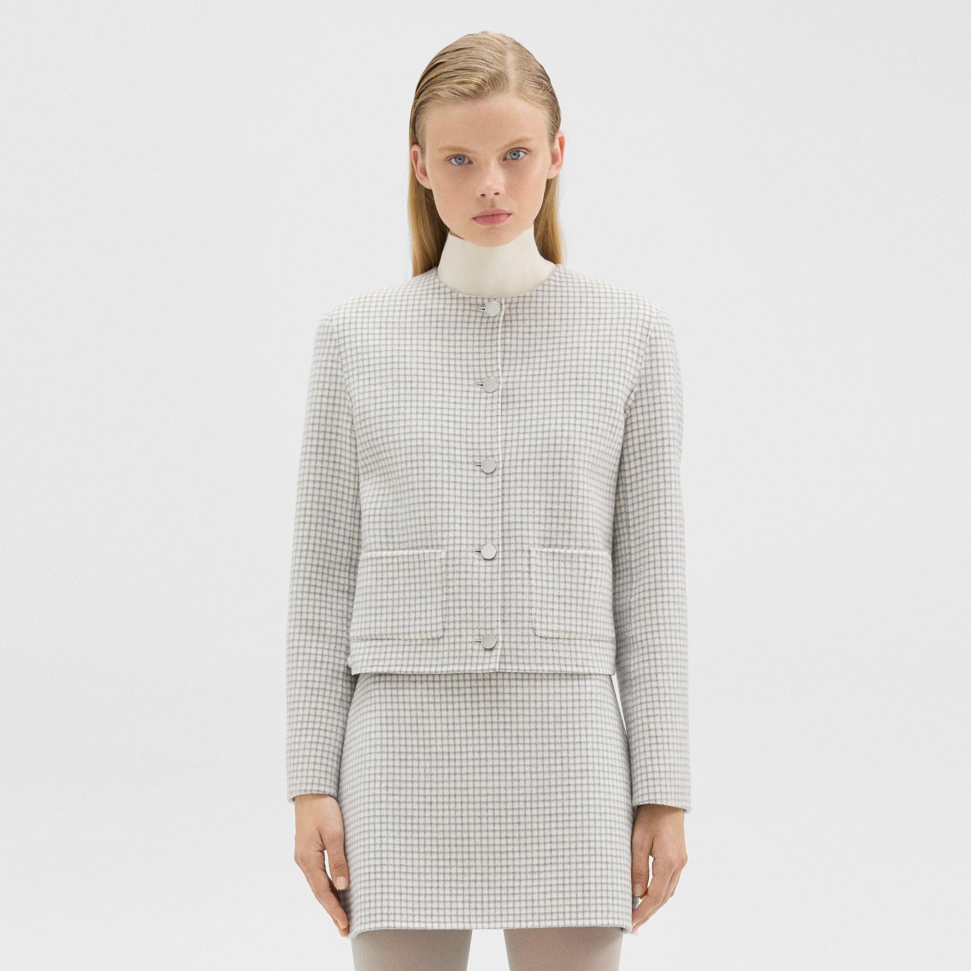 Checked Double-Face Wool Cropped Jacket | Theory