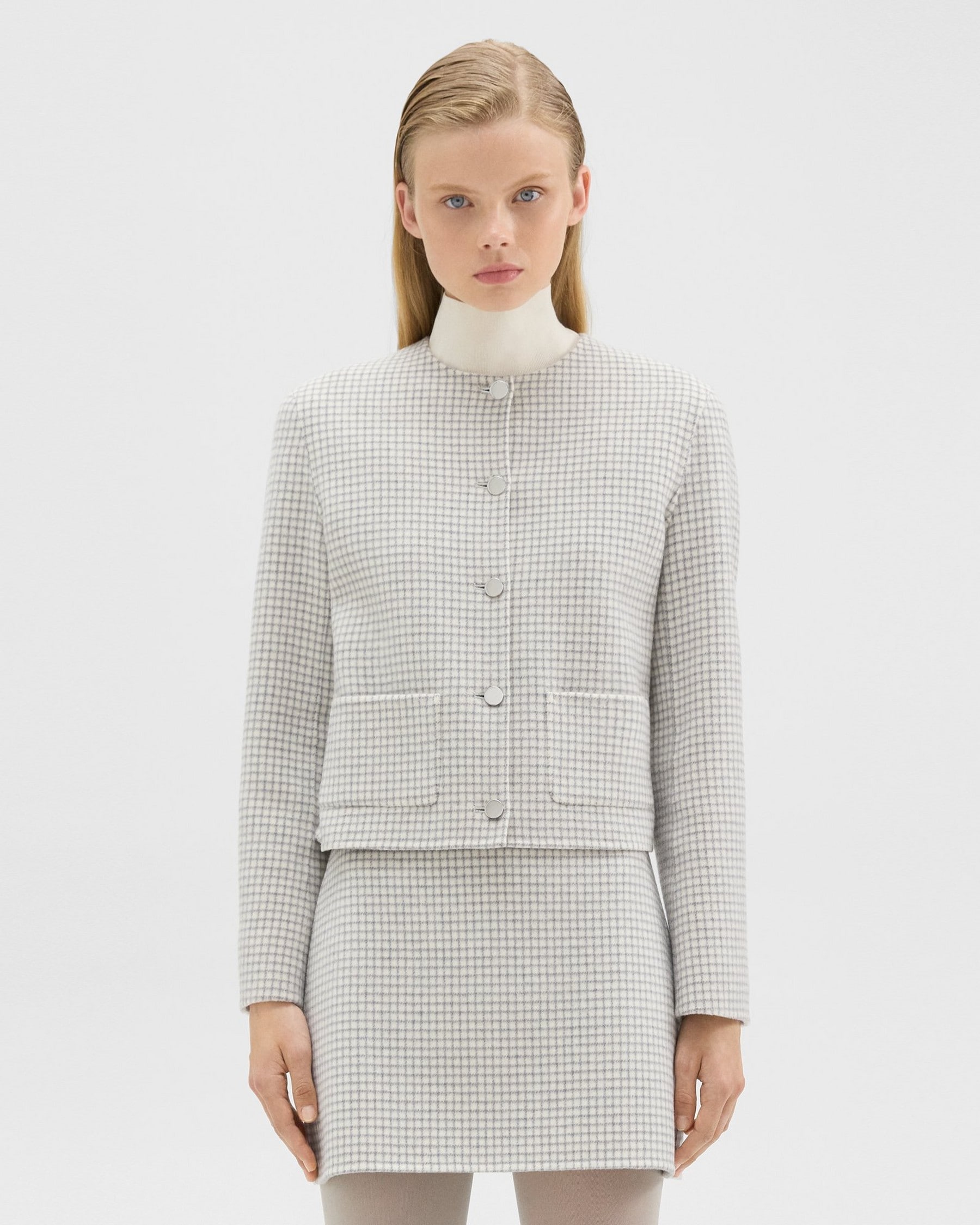 Theory Cropped Jacket in Checked Double-Face Wool