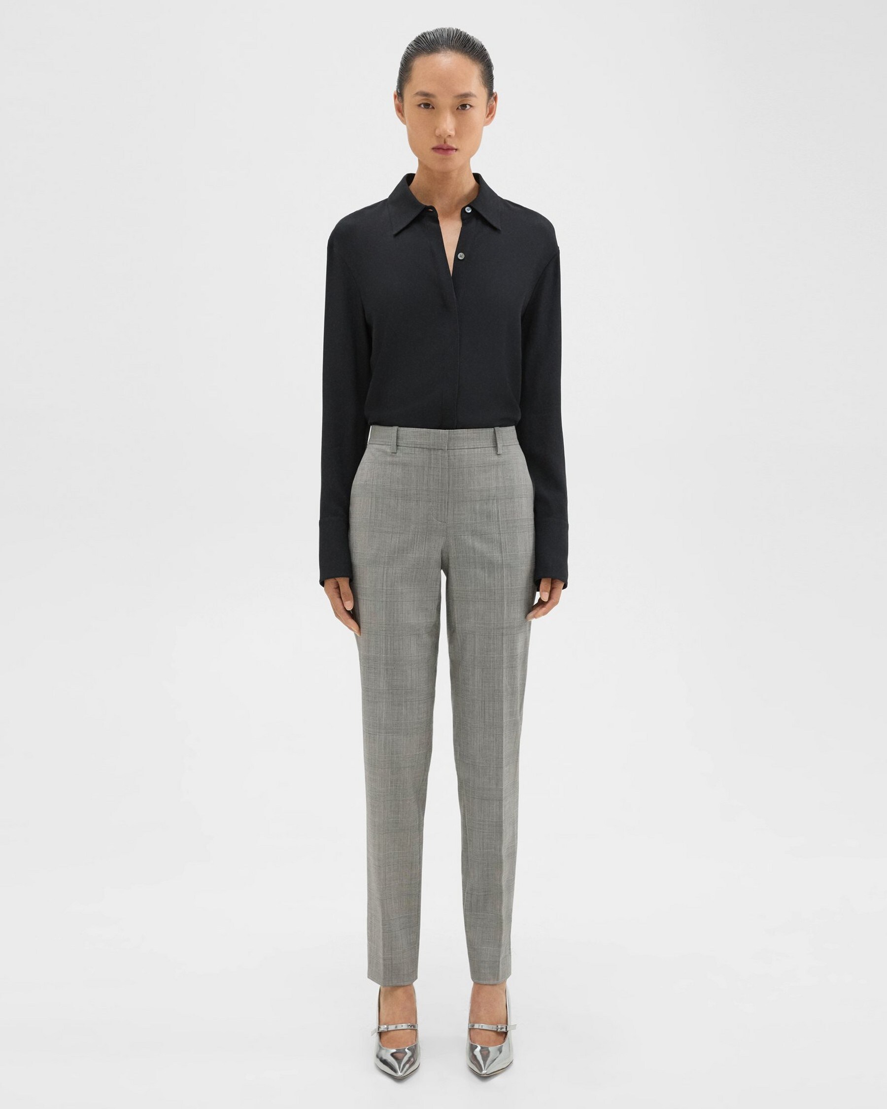 Theory Treeca Full-Length Pant in Plaid Stretch Wool