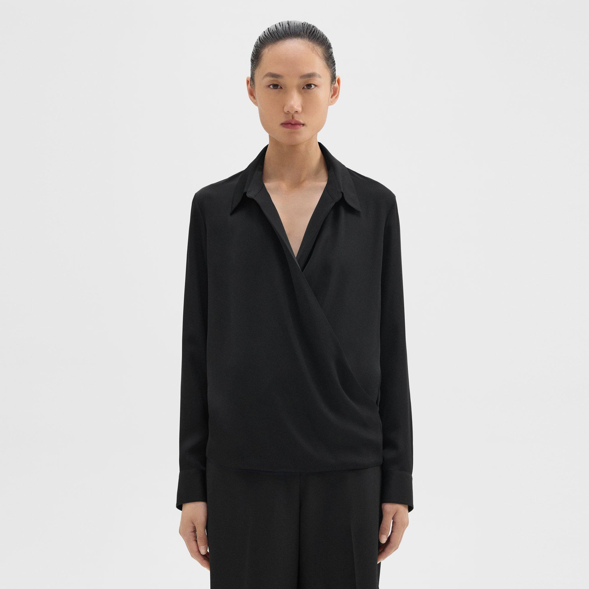 theory black silk blouse