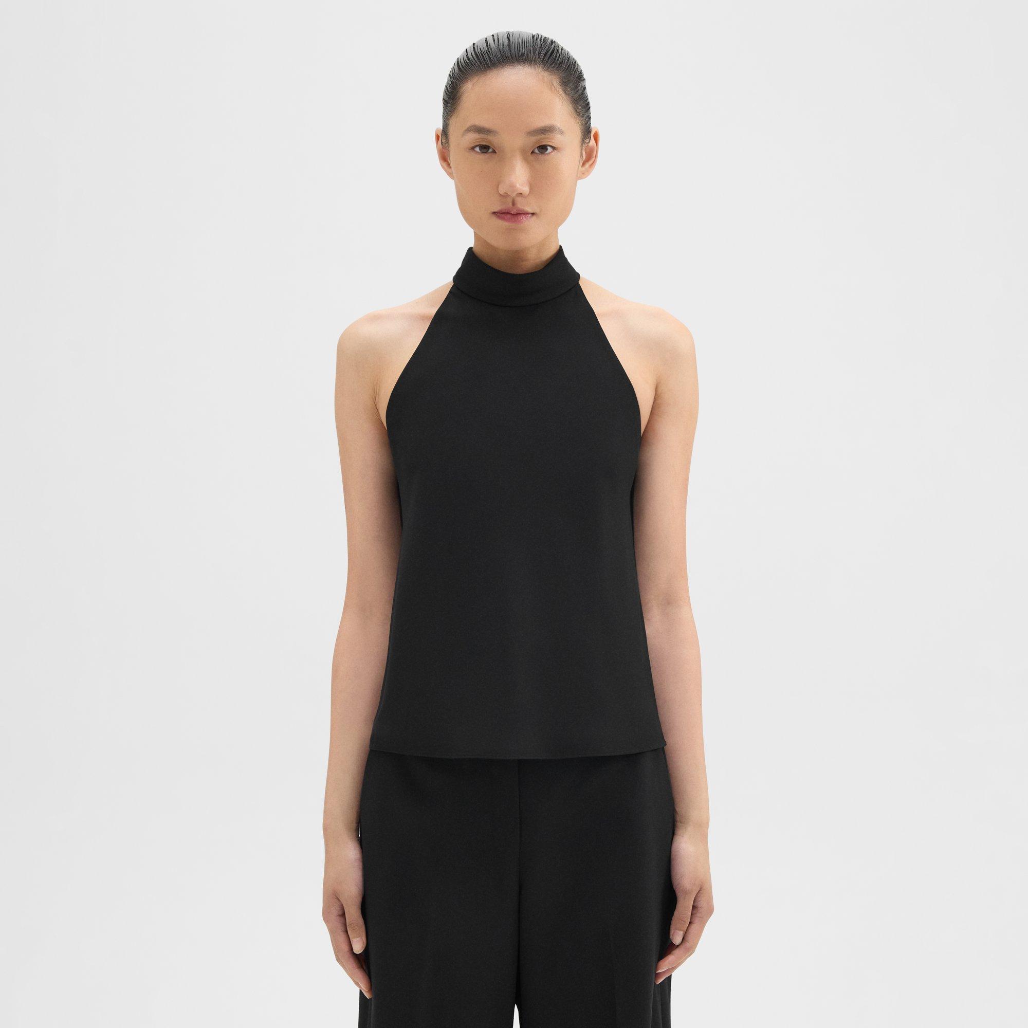 Theory Roll Neck Halter Top in Recycled Georgette