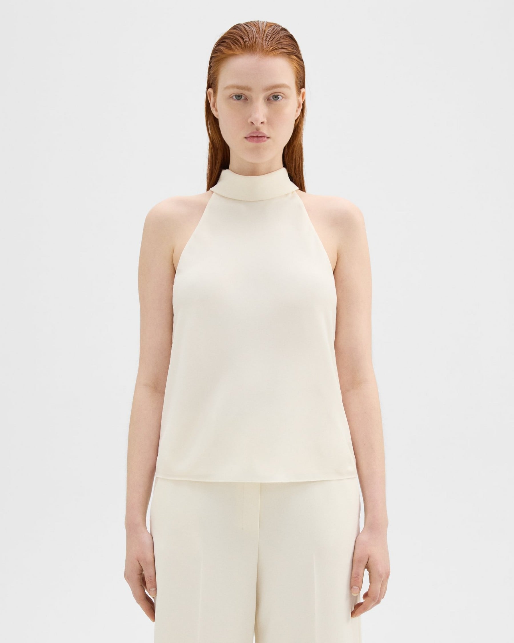 Theory Roll Neck Halter Top in Recycled Georgette