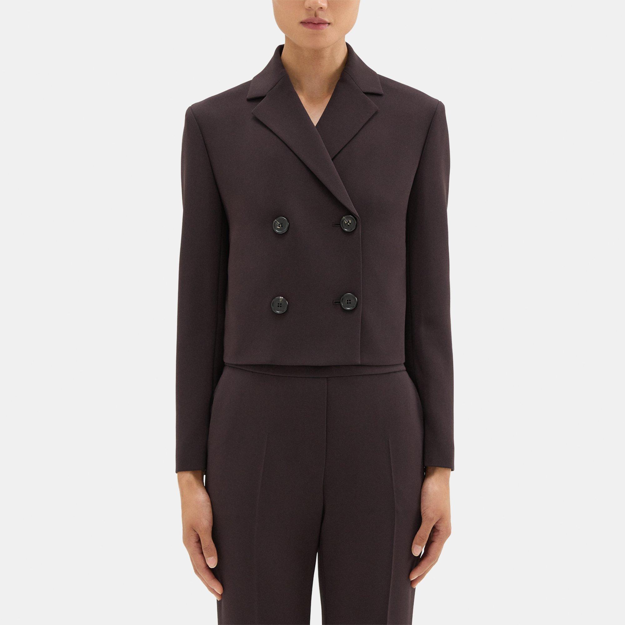 Theory Double-Breasted Crop Blazer in Admiral Crepe