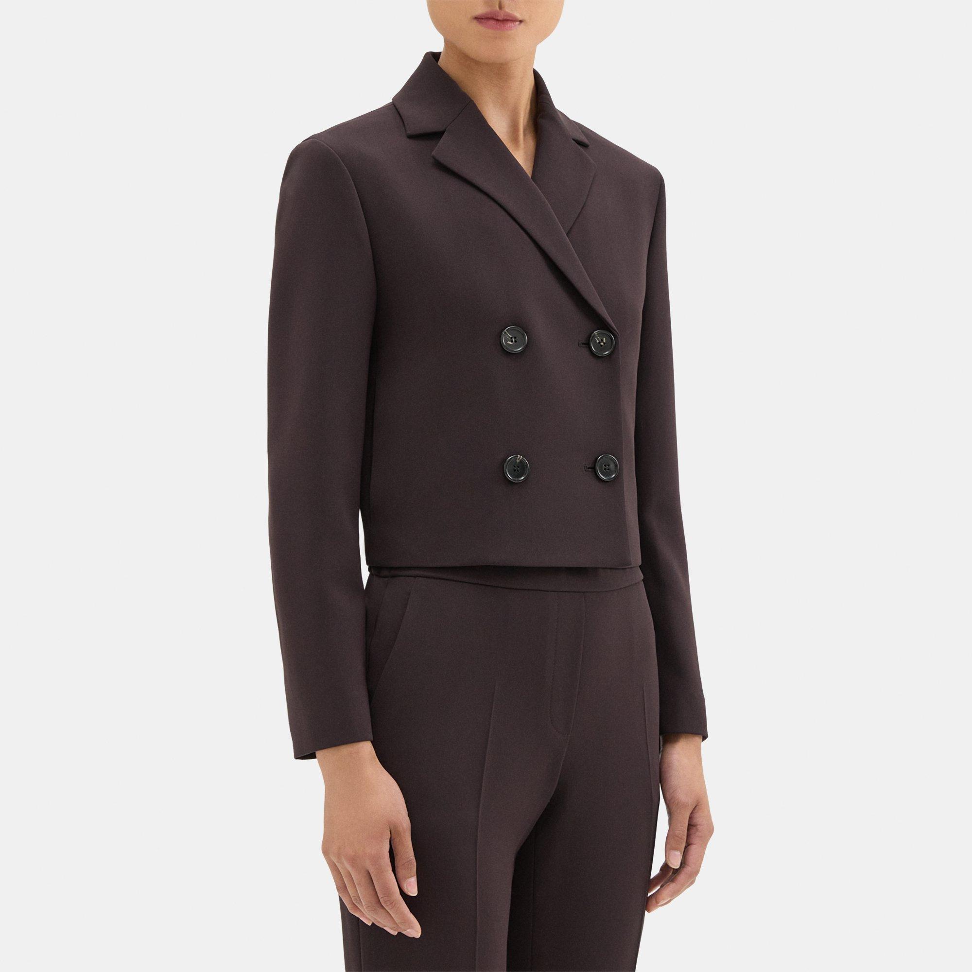 Double-Breasted Crop Blazer in Admiral Crepe