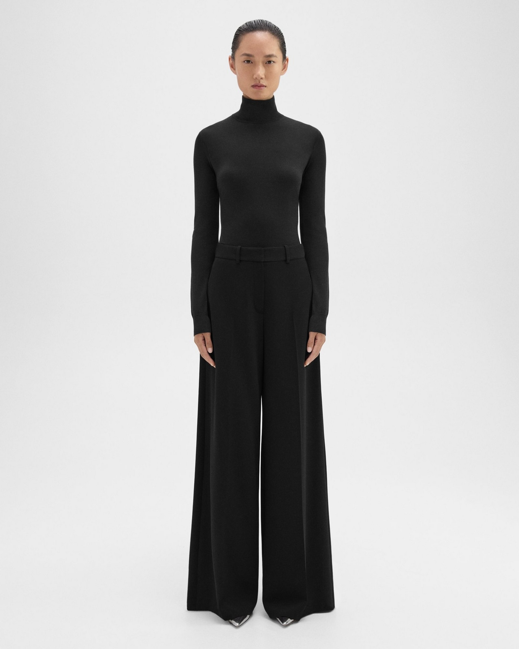 Theory High-Waist Wide-Leg Pant in Admiral Crepe