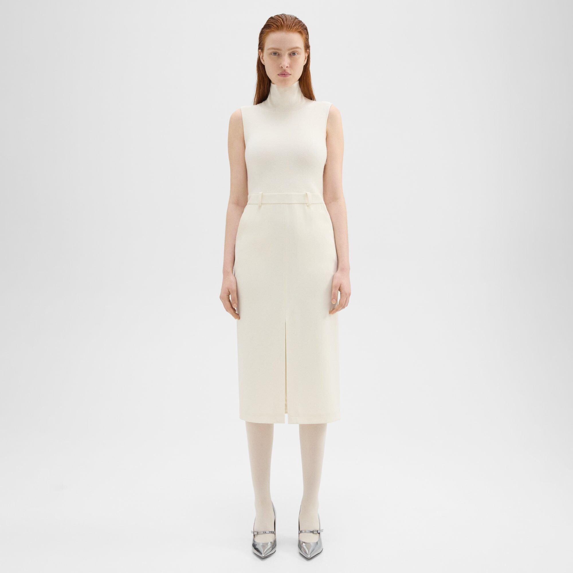 Theory Funnel Neck Combo Dress in Admiral Crepe