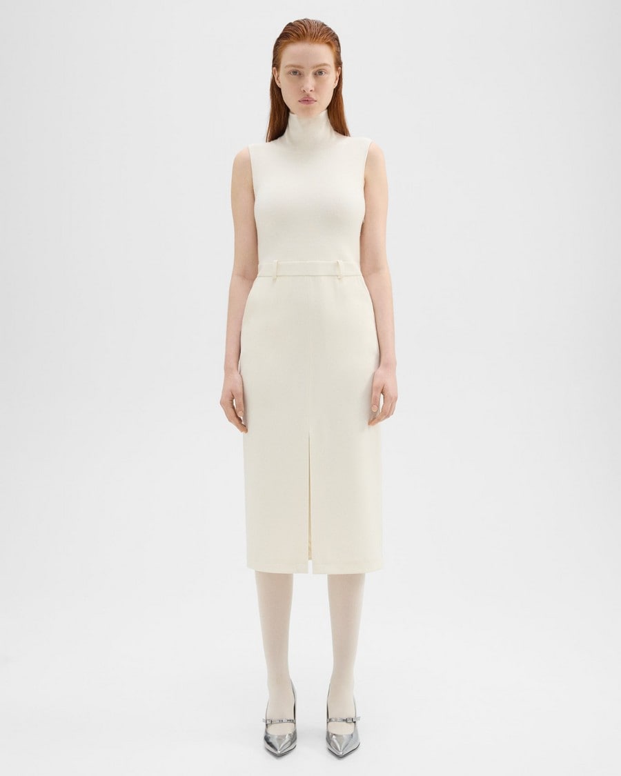 Funnel Neck Combo Dress in Admiral Crepe