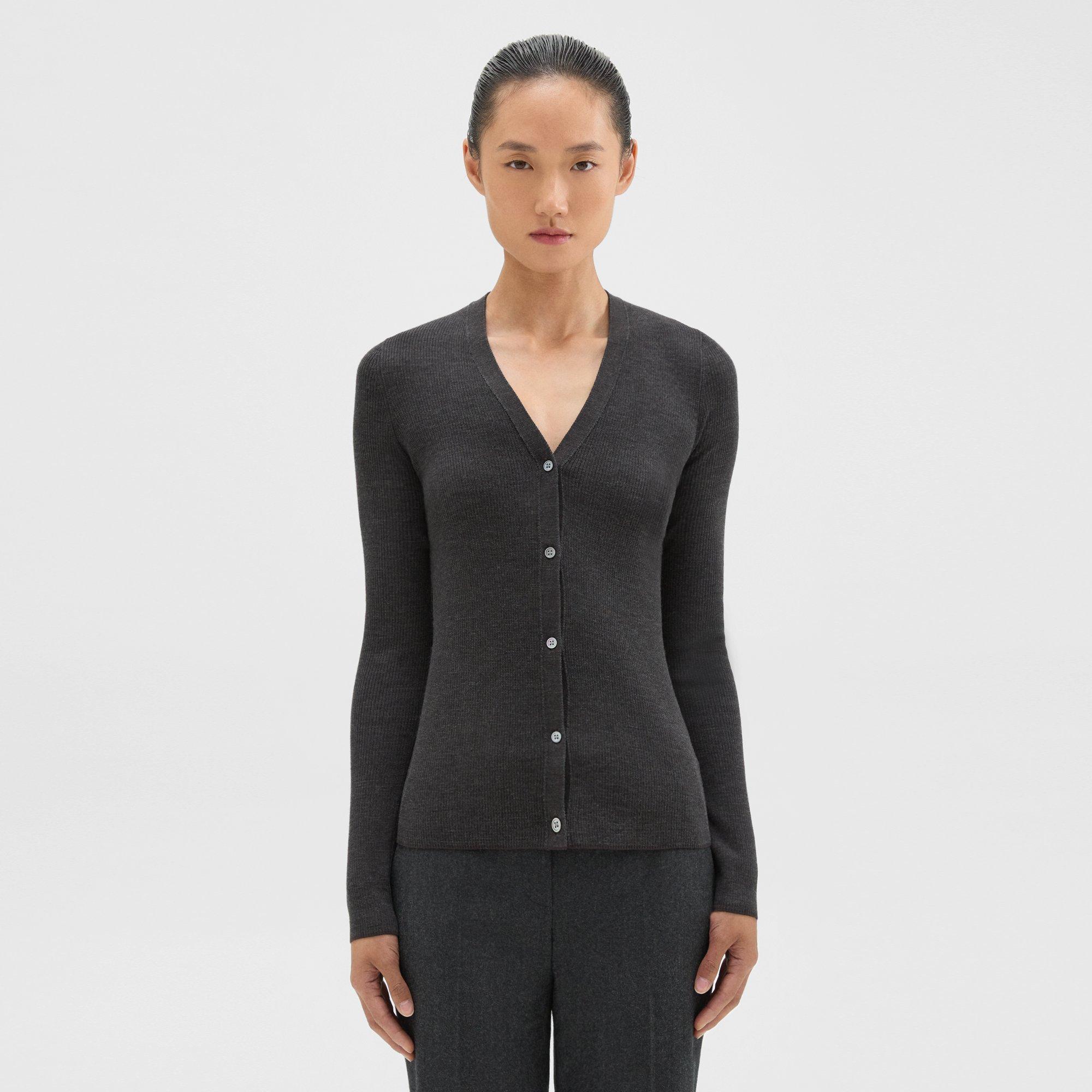 Theory Rib Knit V-Neck Cardigan in Regal Wool