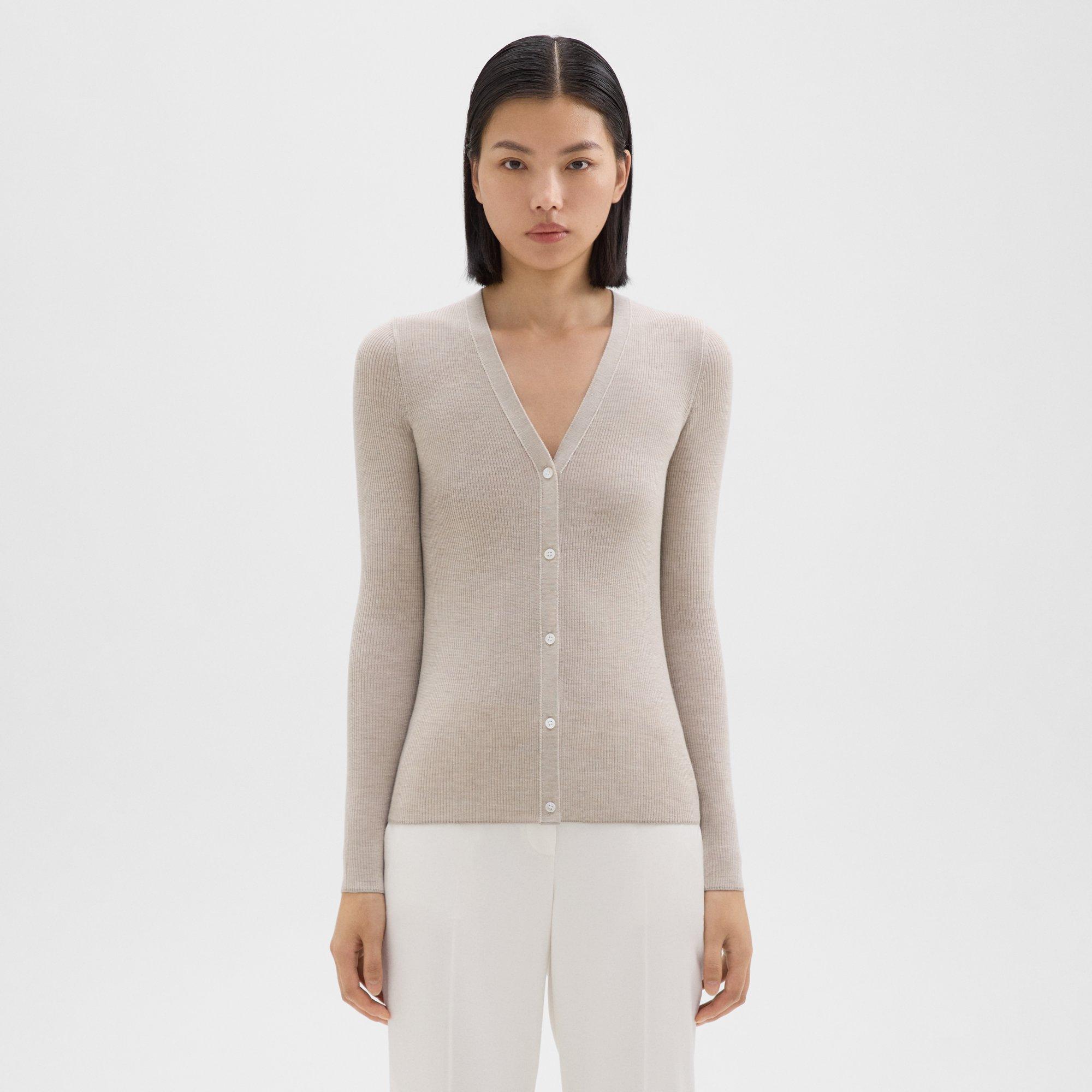 Theory Rib Knit V-Neck Cardigan in Regal Wool