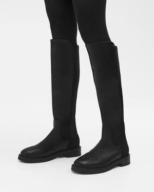 띠어리 Theory Knee-High Pull-On Boot in Leather,BLACK