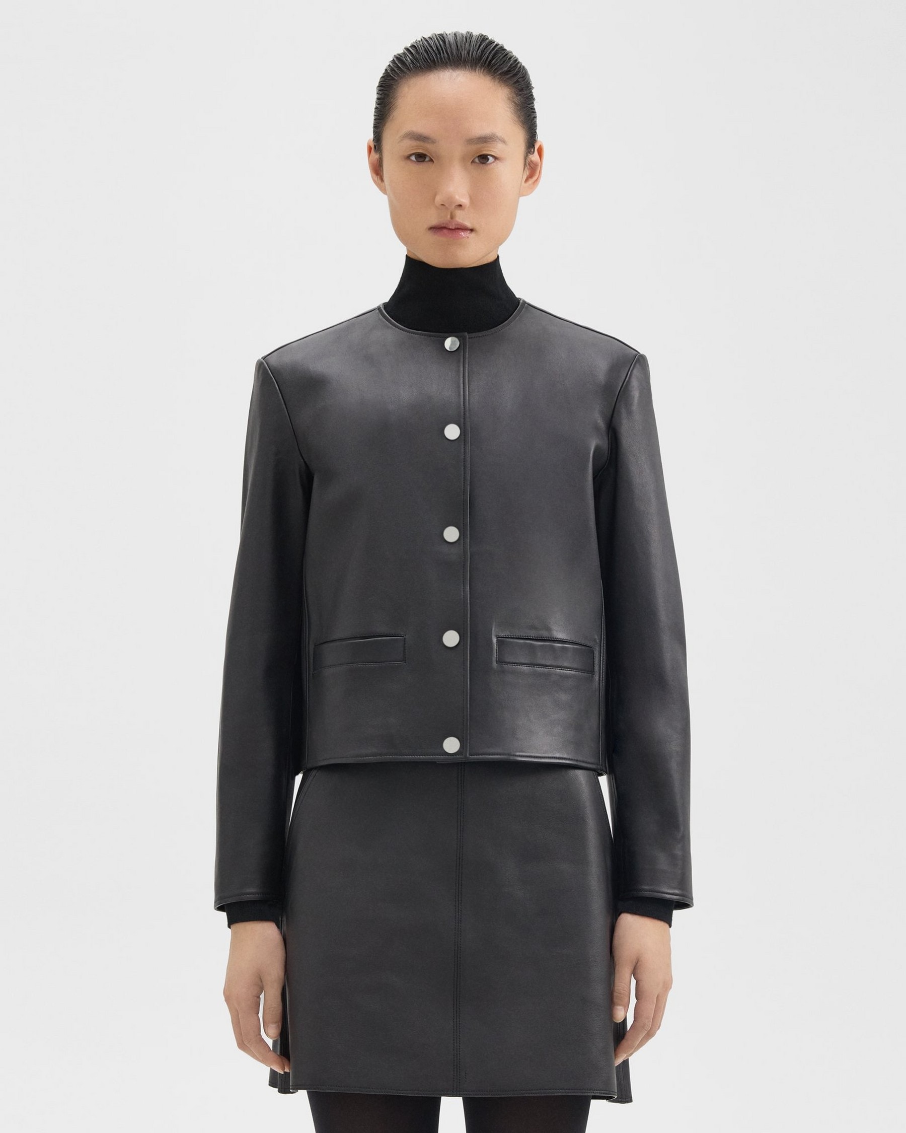 Theory Cropped Jacket in Leather