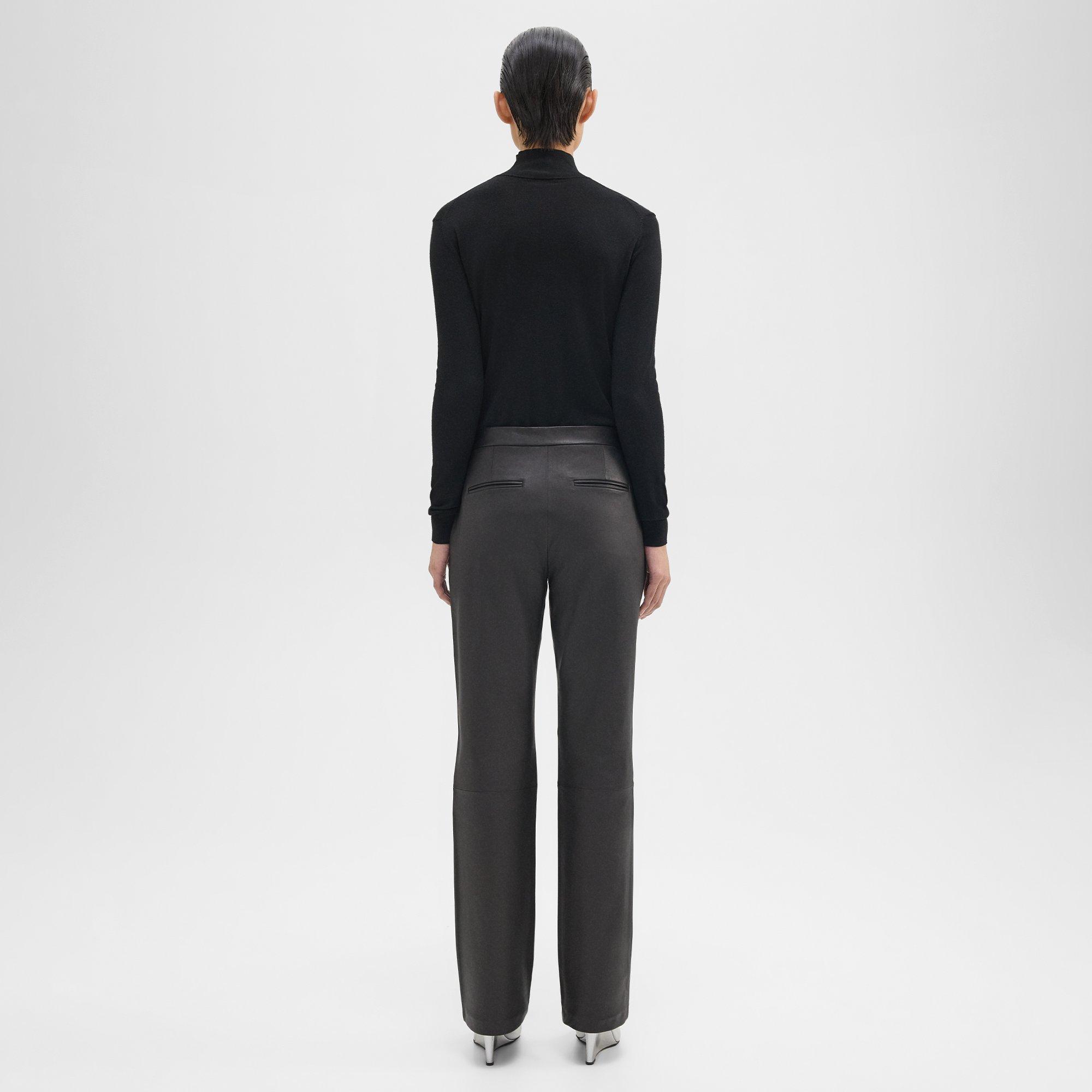 Pantalon Droit Ajusté en Cuir