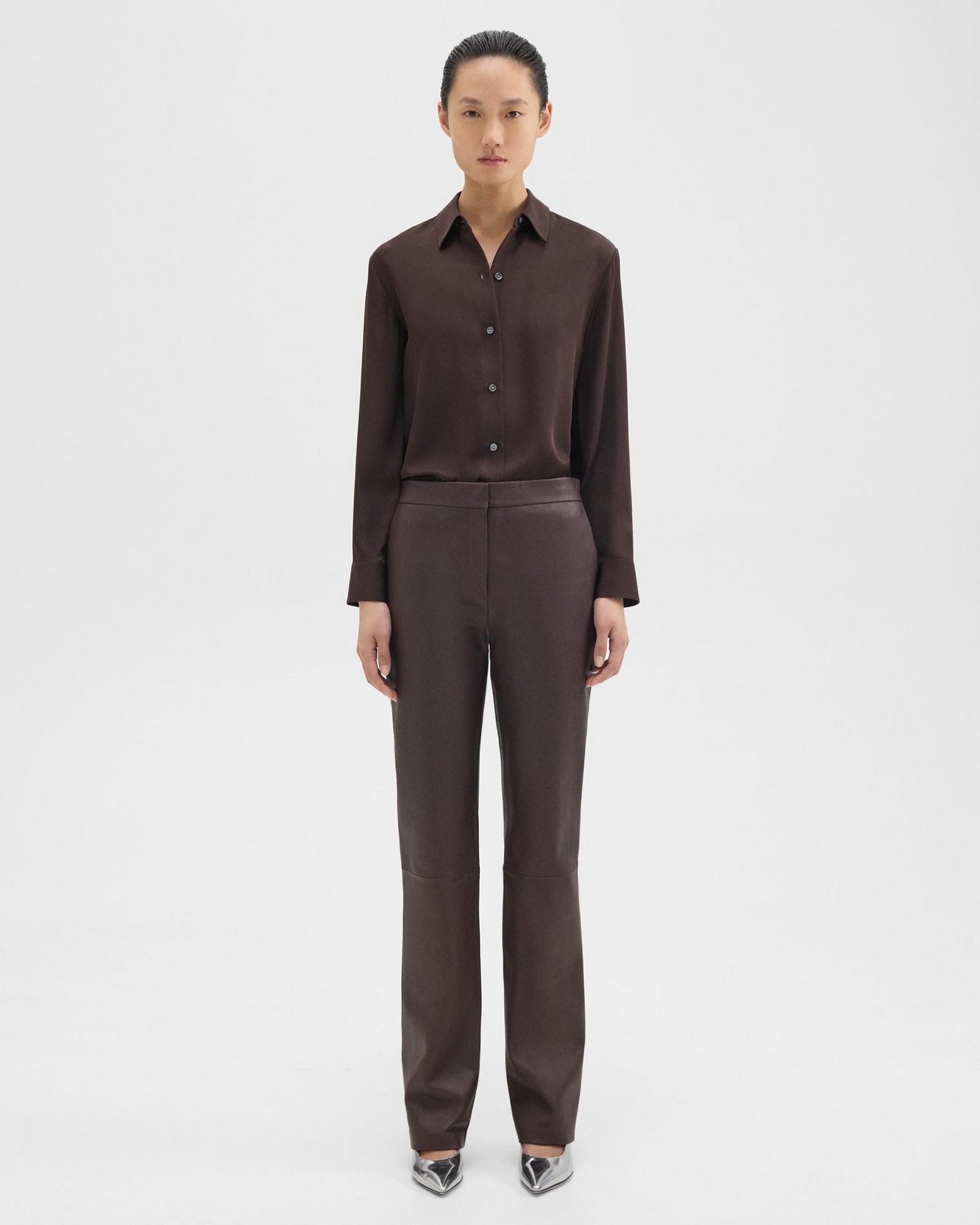 Theory Slim-Straight Pant in Leather