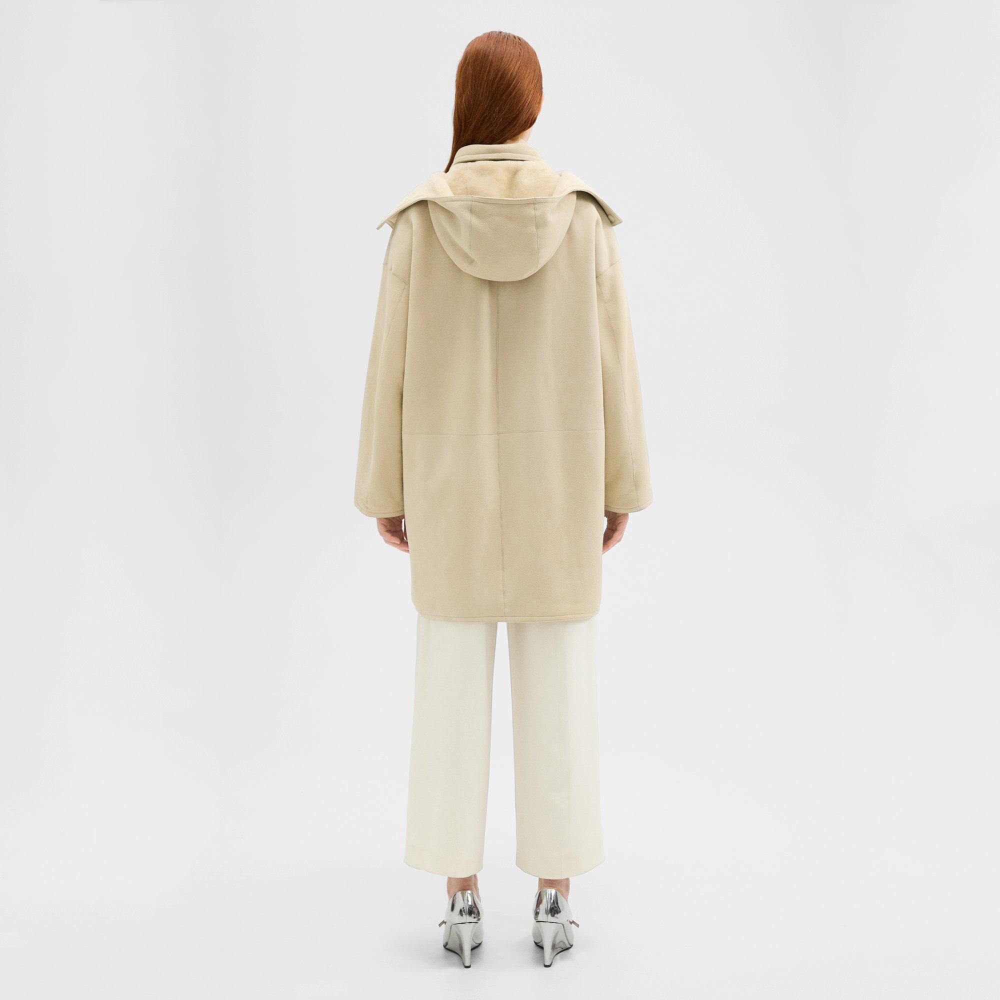 Hooded Reversible Coat in Shearling