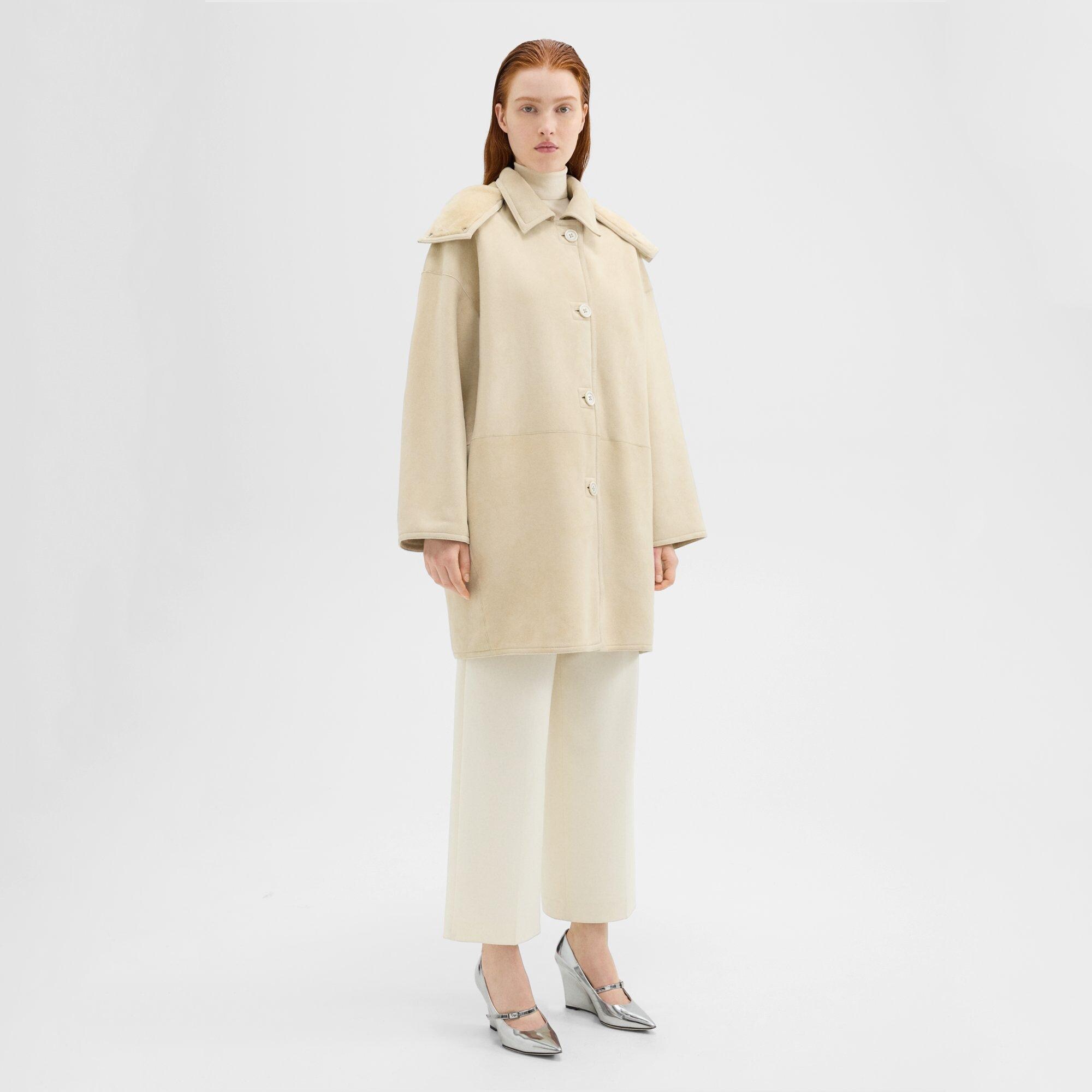 Hooded Reversible Coat in Shearling