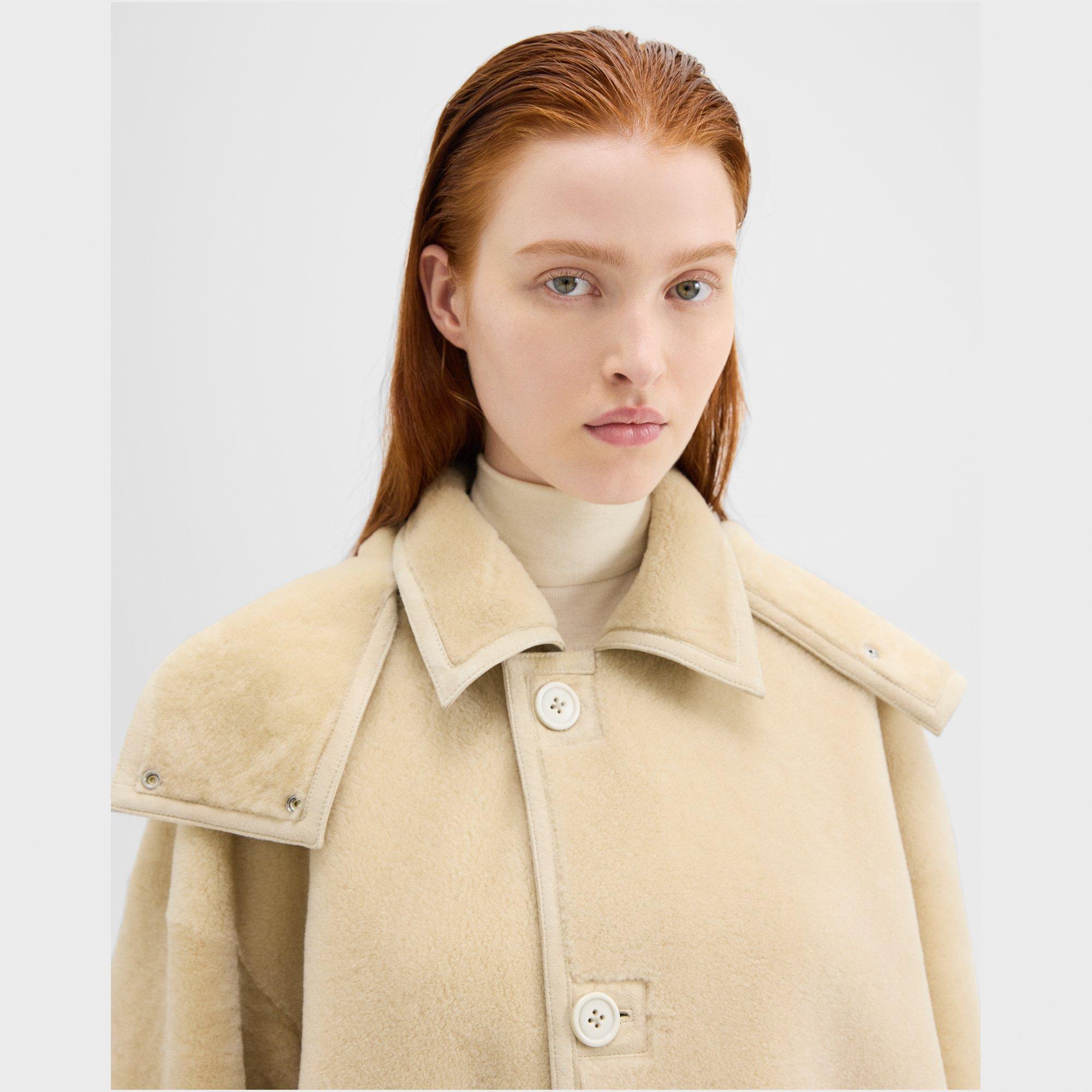 Hooded Reversible Coat in Shearling